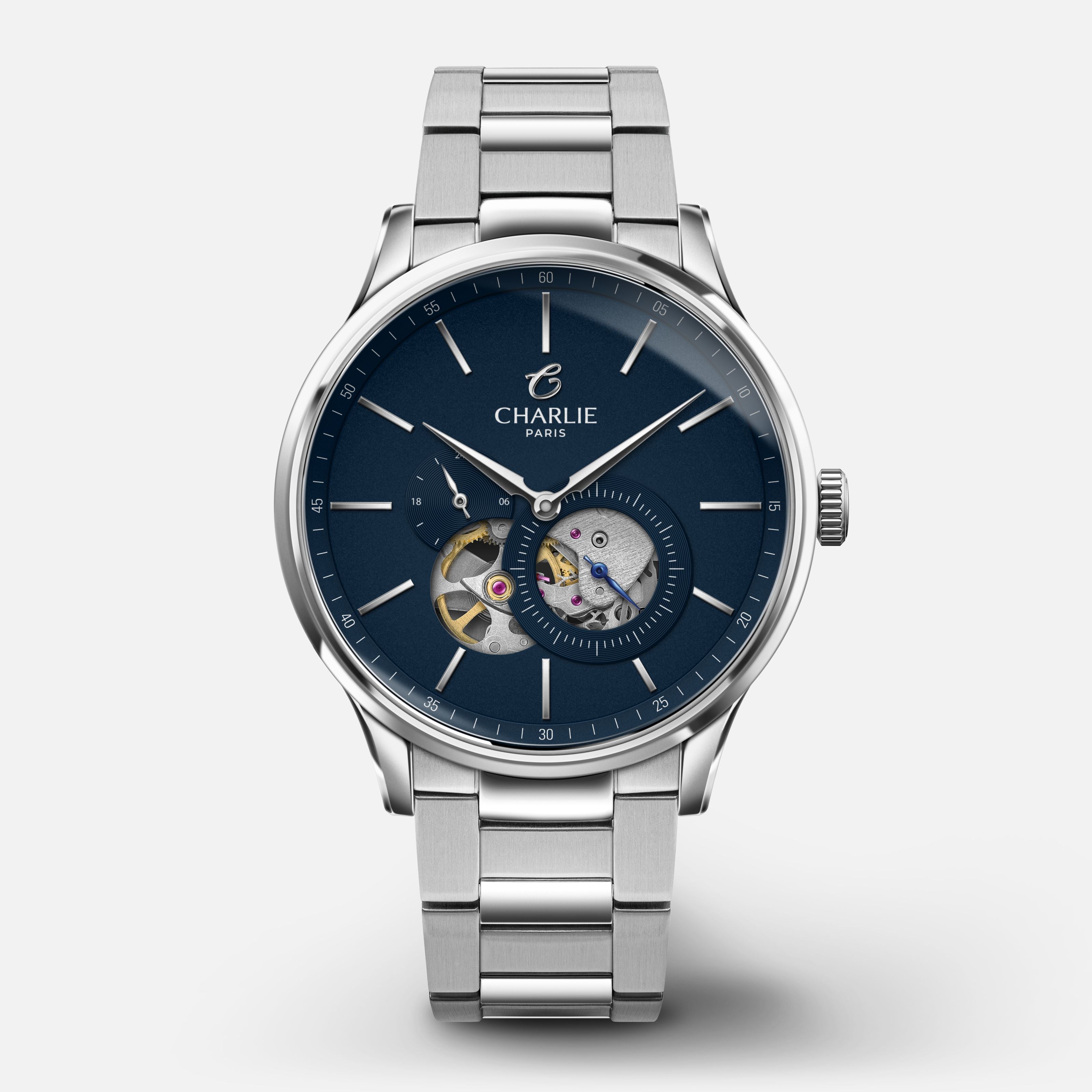 charlie-paris-initial-c-ur-ouvert-montre-automatique-homme-40mm-bleu image 1