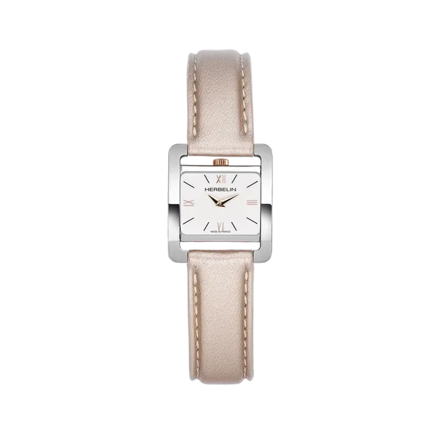 herbelin-v-avenue-montre-quartz-femme-bo-tier-rectangulaire-cuir-rose-poudr image 1