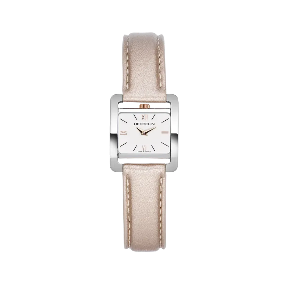 herbelin-v-avenue-montre-quartz-femme-bo-tier-rectangulaire-cuir-rose-poudr image 1