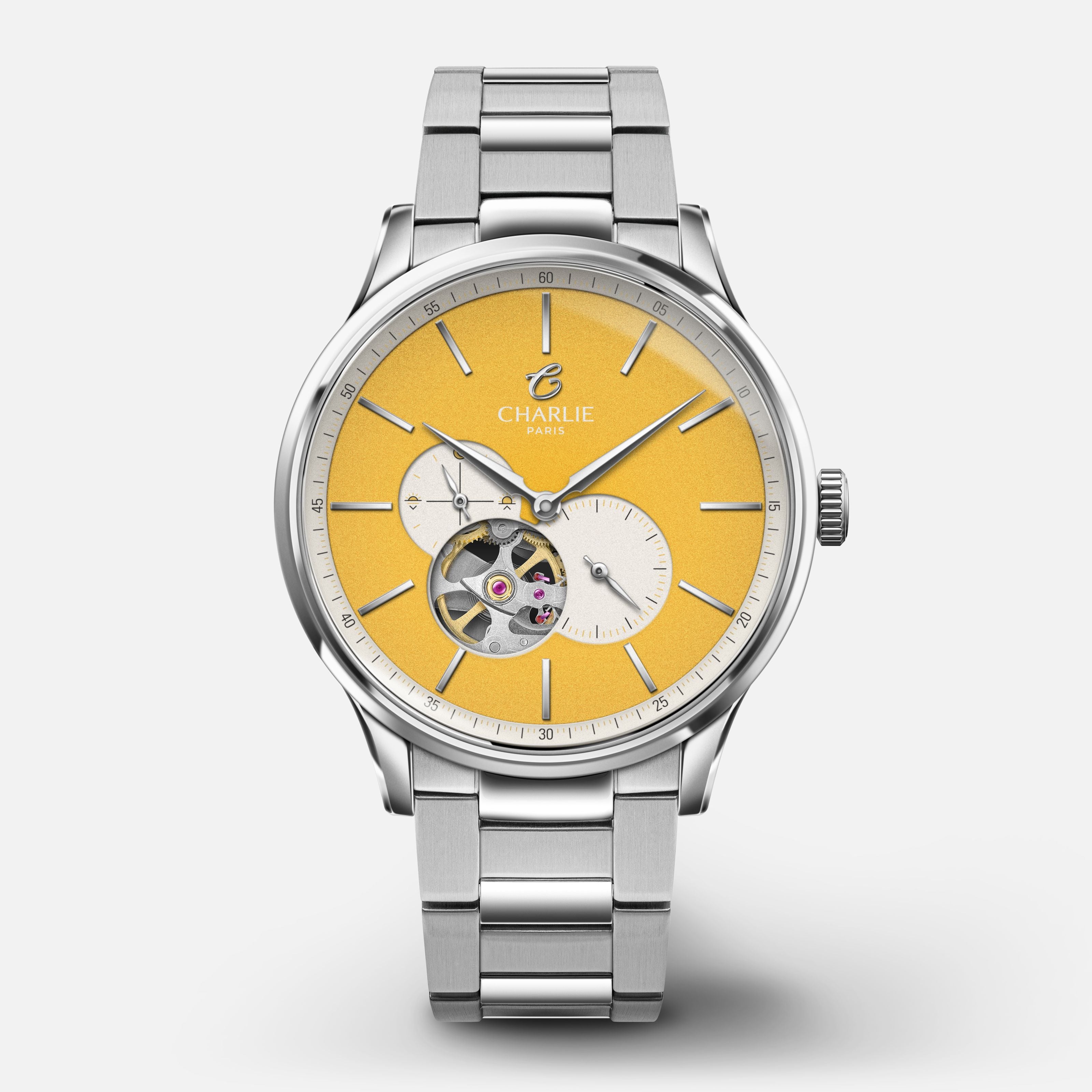 charlie-paris-initial-montre-automatique-c-ur-ouvert-yellow-sunshine-40mm-dition image 1