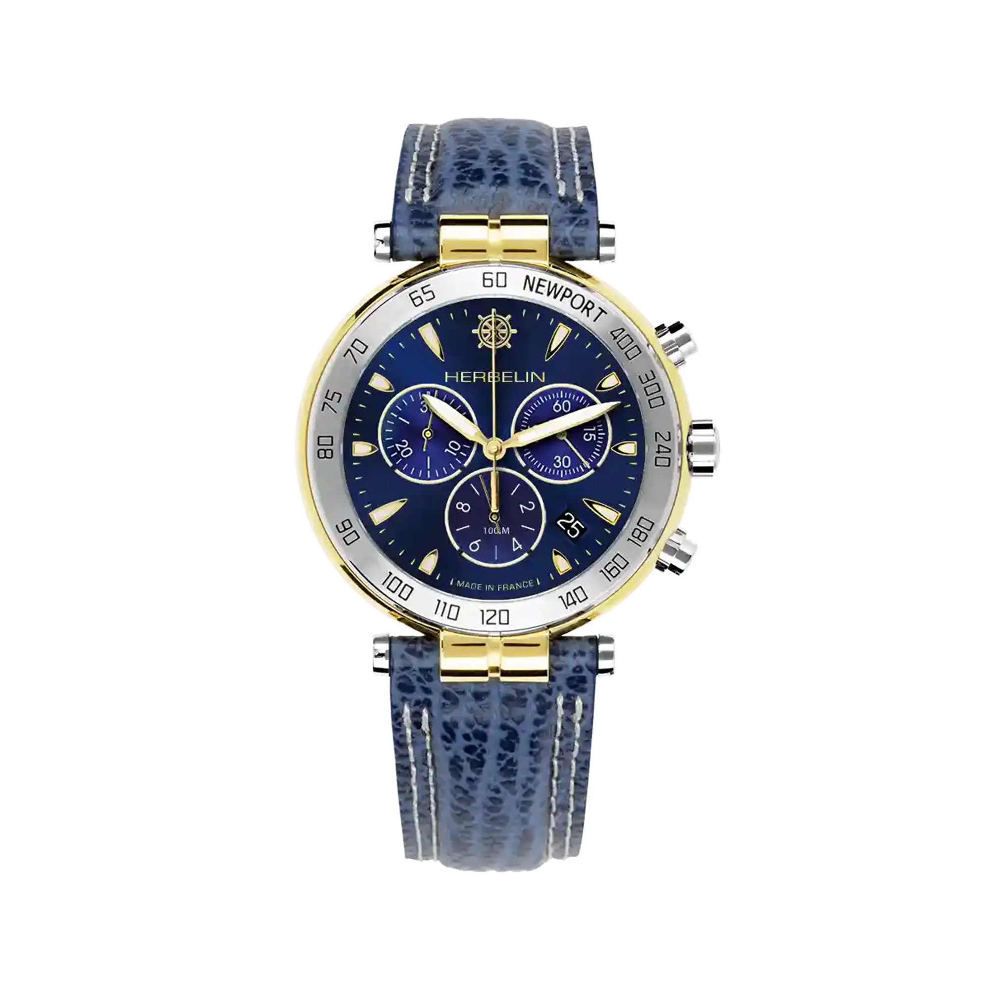 herbelin-newport-h-ritage-originals-chronographe-homme-acier-or-jaune-cadran-ble image 1