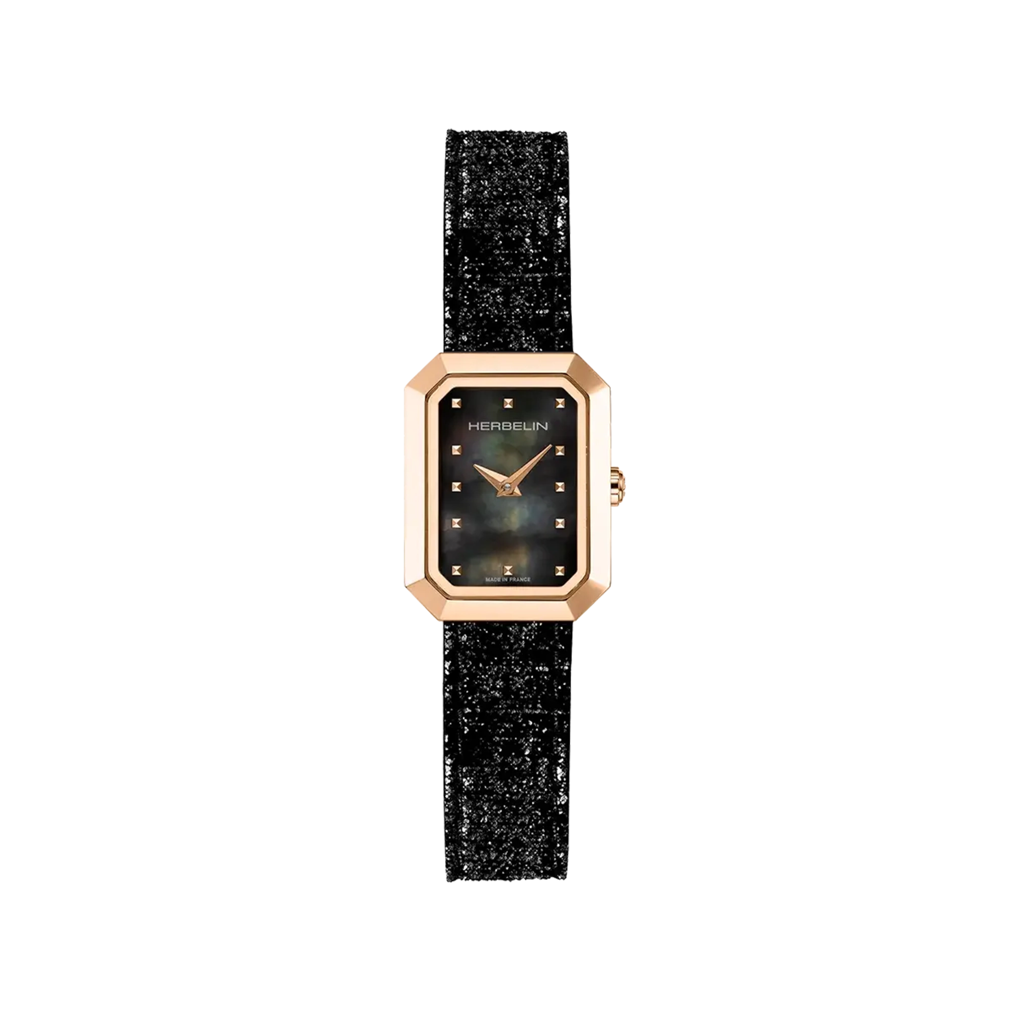 herbelin-octog-ne-quartz-montre-femme-nacre-noire-cuir-pvd-or-rose image 1