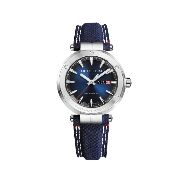 herbelin-newport-automatique-day-date-montre-homme-textile-bleu image 1