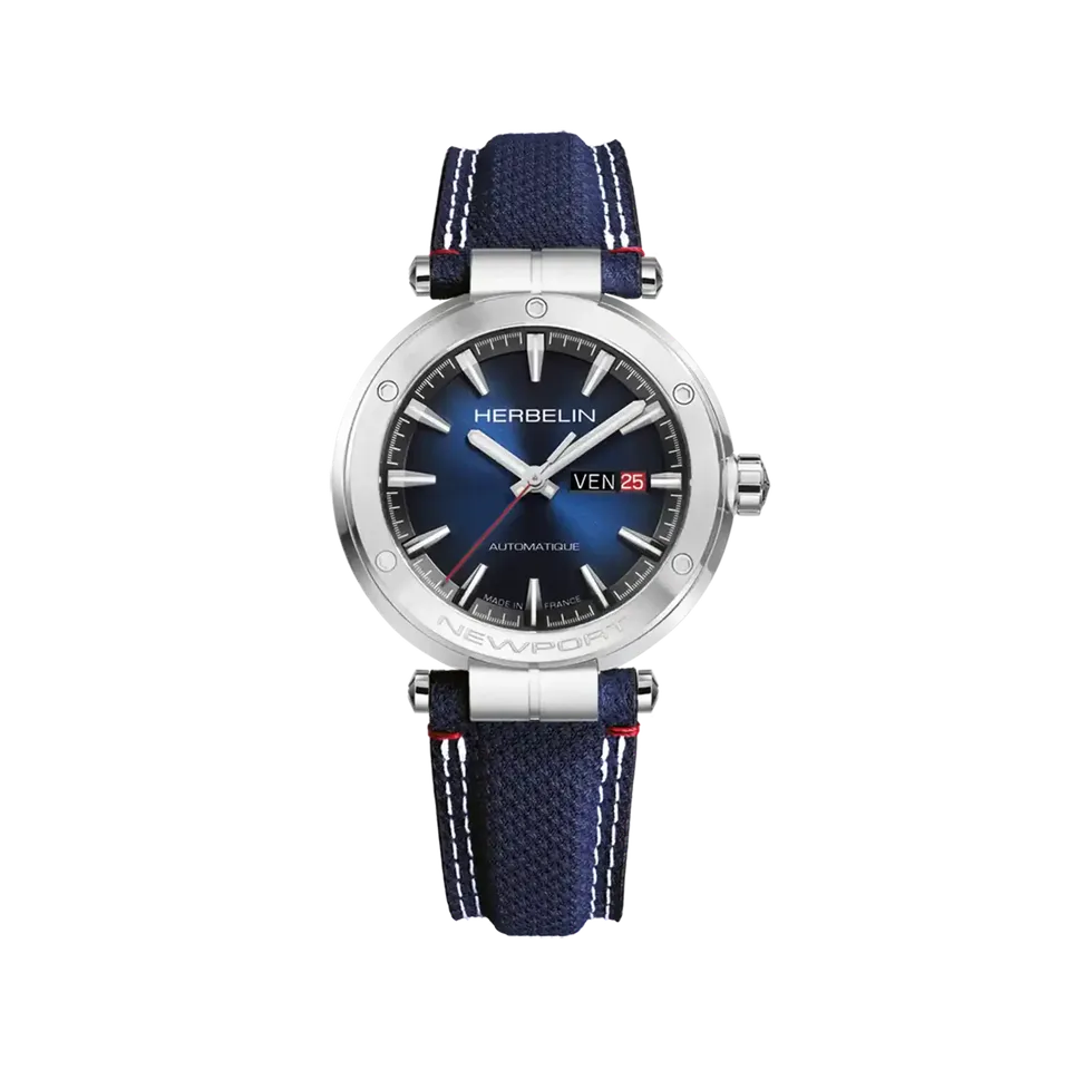 herbelin-newport-automatique-day-date-montre-homme-textile-bleu image 1