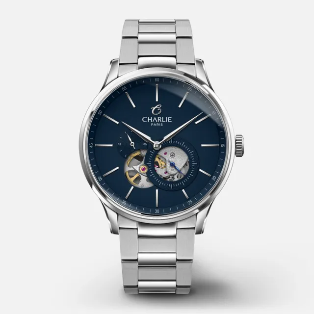 charlie-paris-initial-c-ur-ouvert-montre-automatique-homme-40mm-bleu image 1