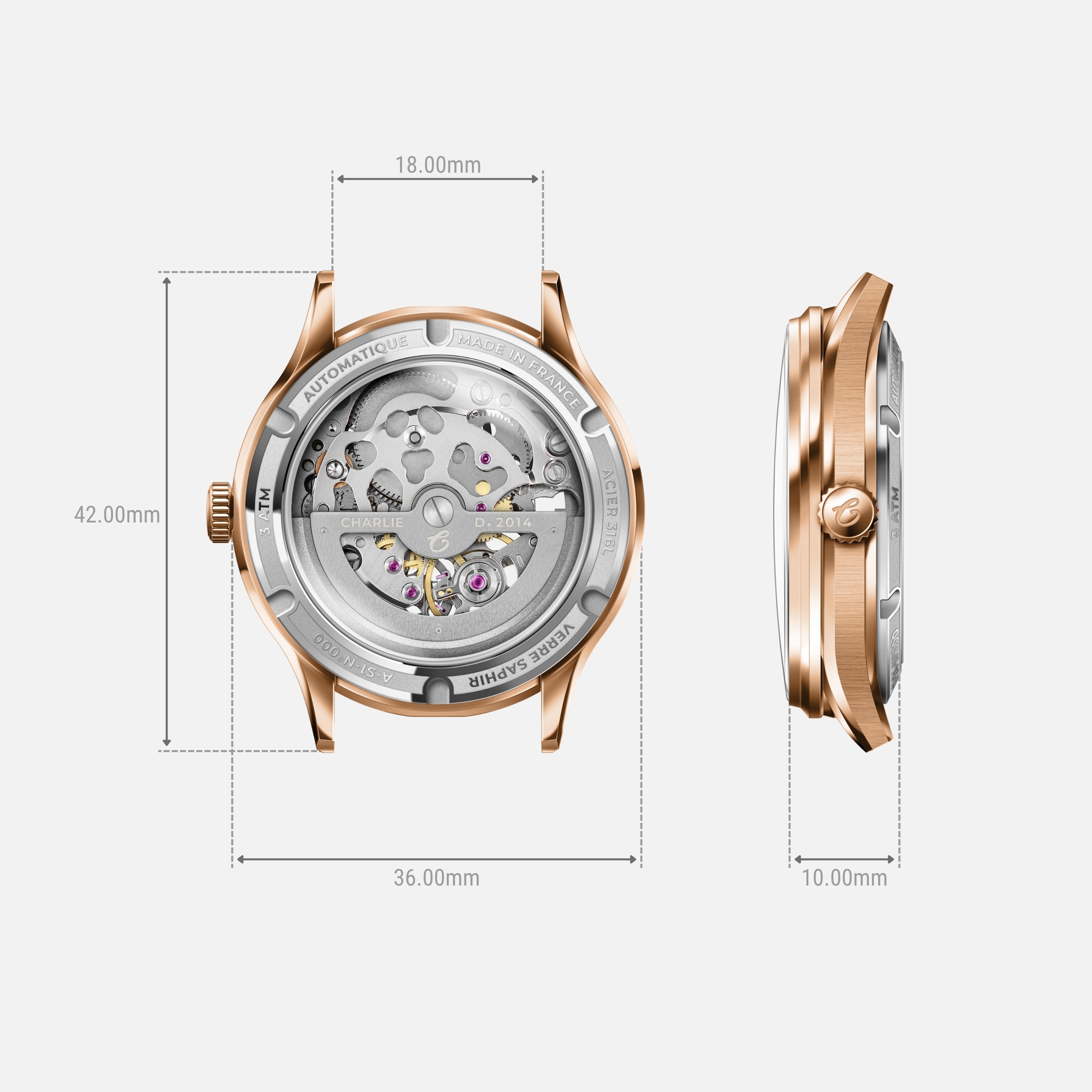 charlie-paris-initial-36-montre-automatique-femme-ajour-e-dor-rose-et-bleu-36-mm image 5