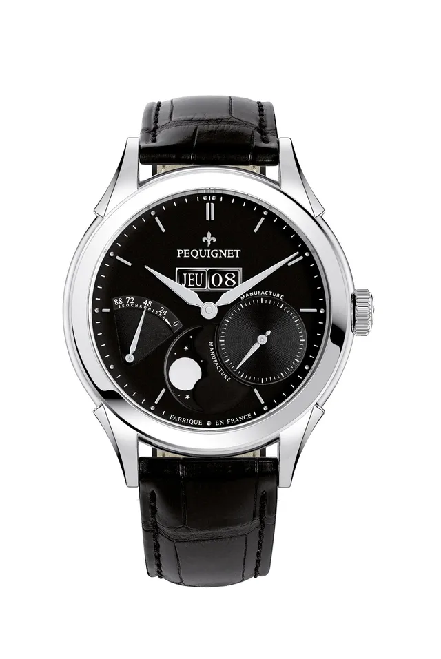 pequignet-royale-origine-montre-automatique-cadran-noir-grande-date-triple-saut image 1