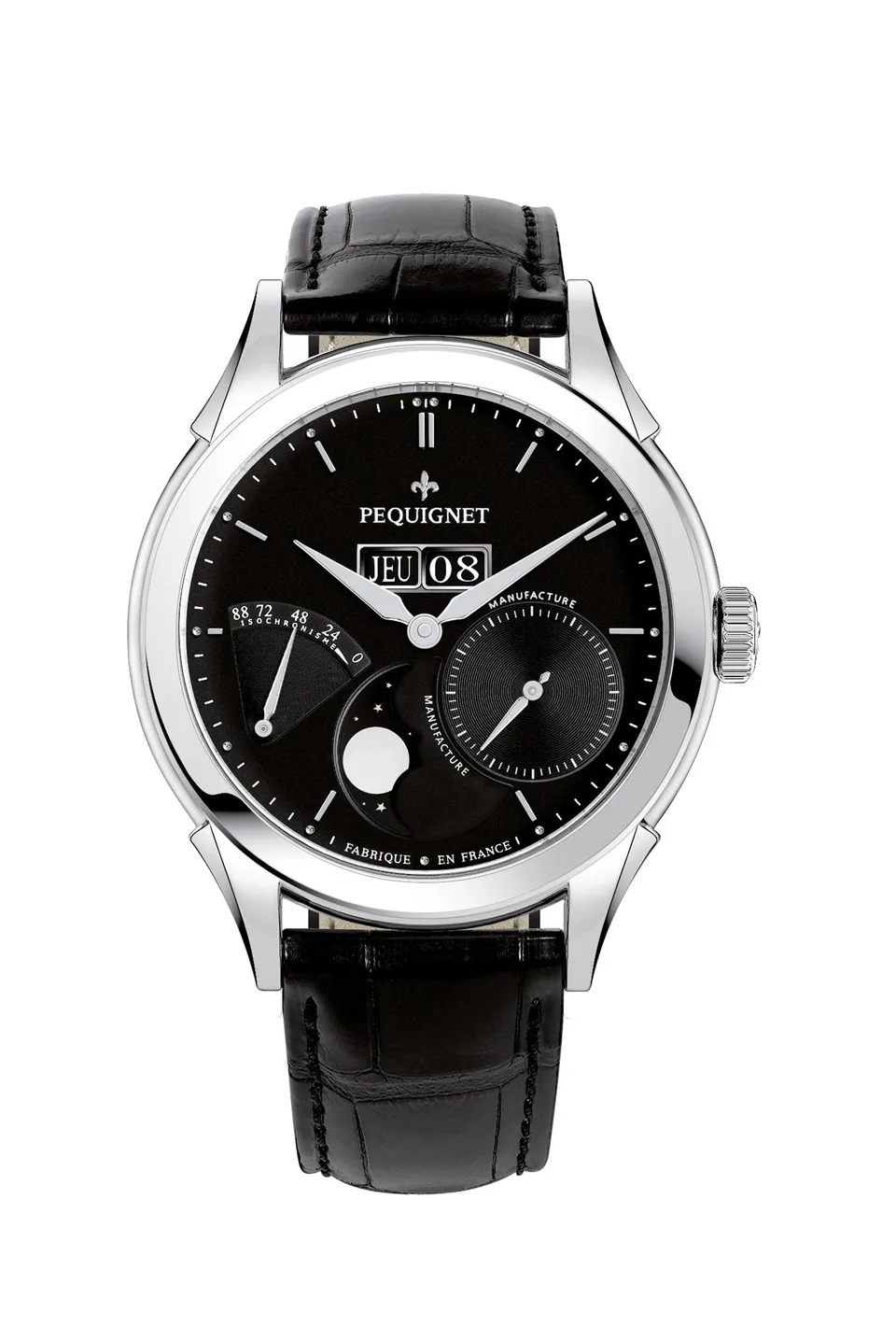 pequignet-royale-origine-montre-automatique-cadran-noir-grande-date-triple-saut image 1