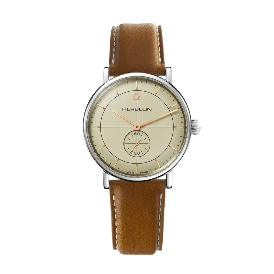 herbelin-inspiration-petite-seconde-acier-cuir-gold-montre-homme image 1
