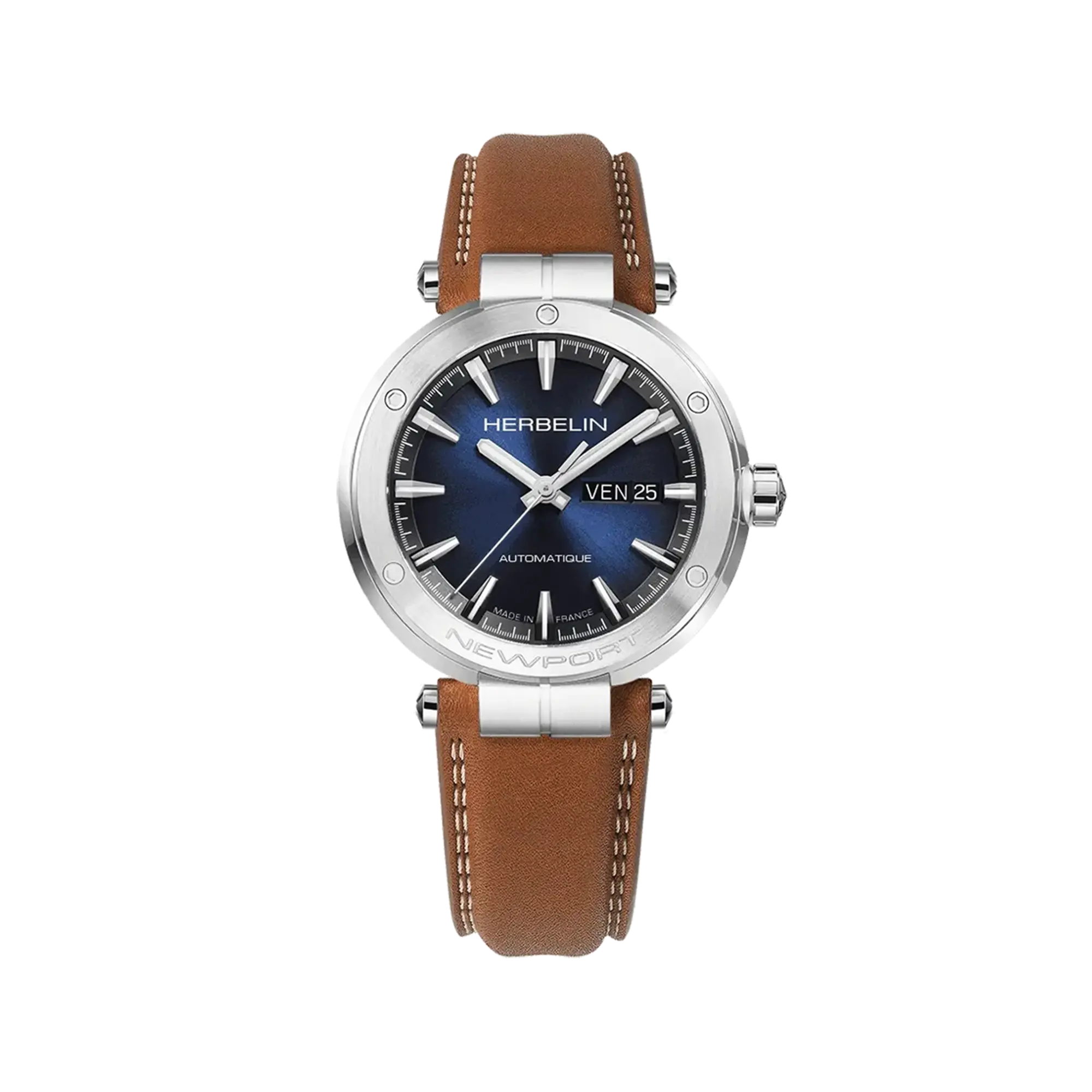 herbelin-newport-automatique-bleu-cuir-camel-homme-montre-automatique image 1