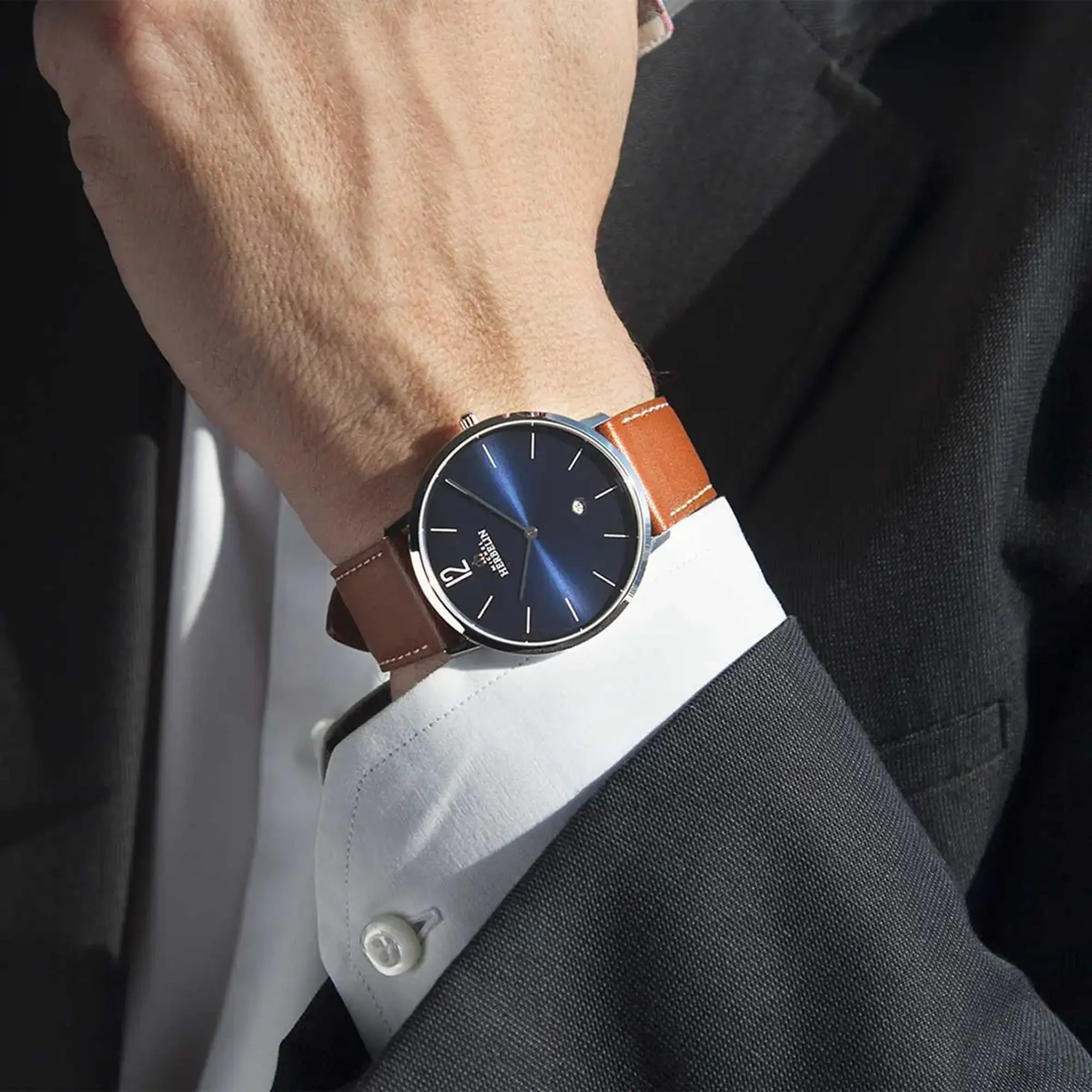herbelin-city-quartz-montre-homme-bleu-cuir-brun-acier-316l image 2