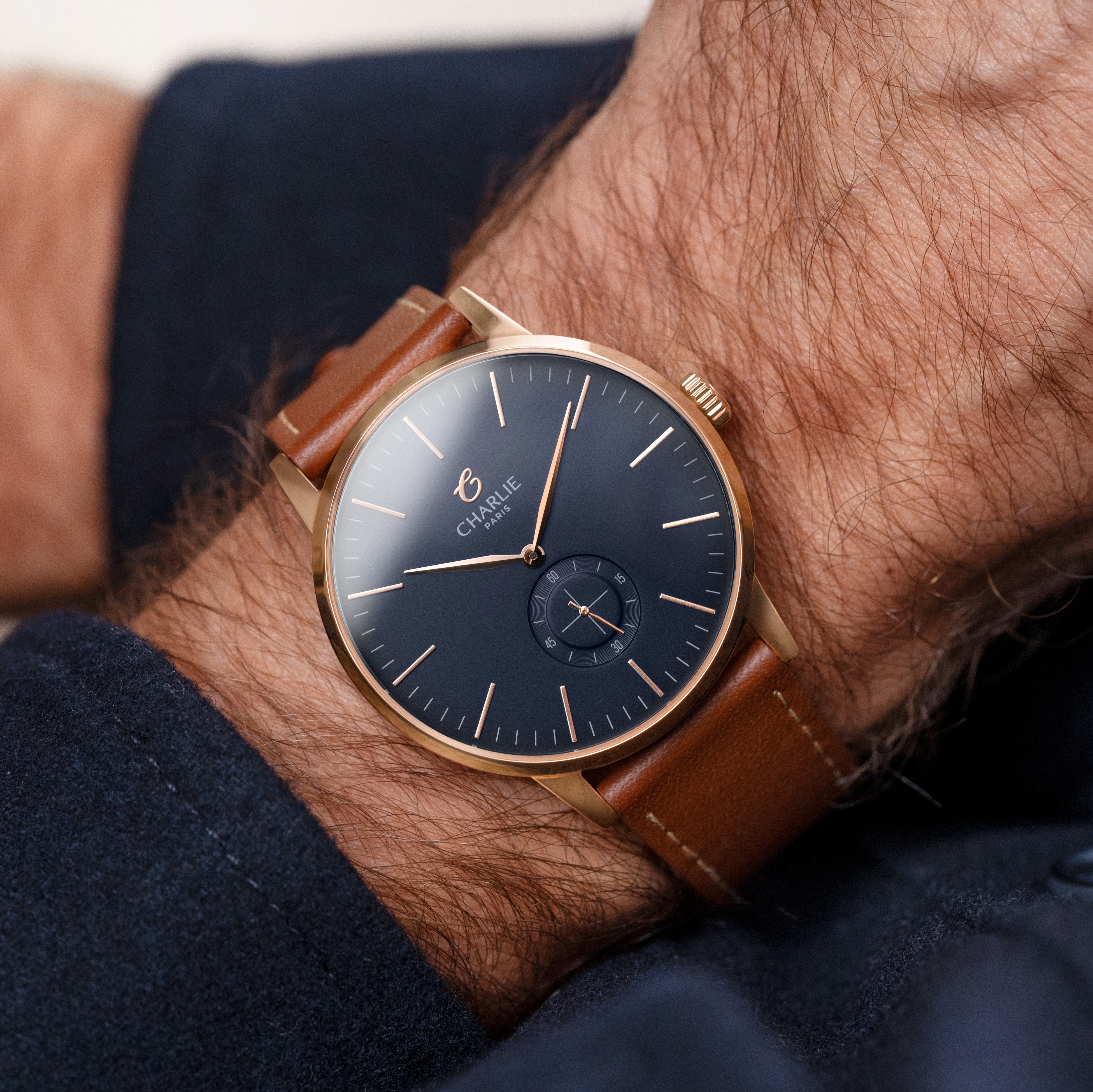charlie-paris-horizon-montre-quartz-homme-dor-rose-et-bleu-39mm image 2
