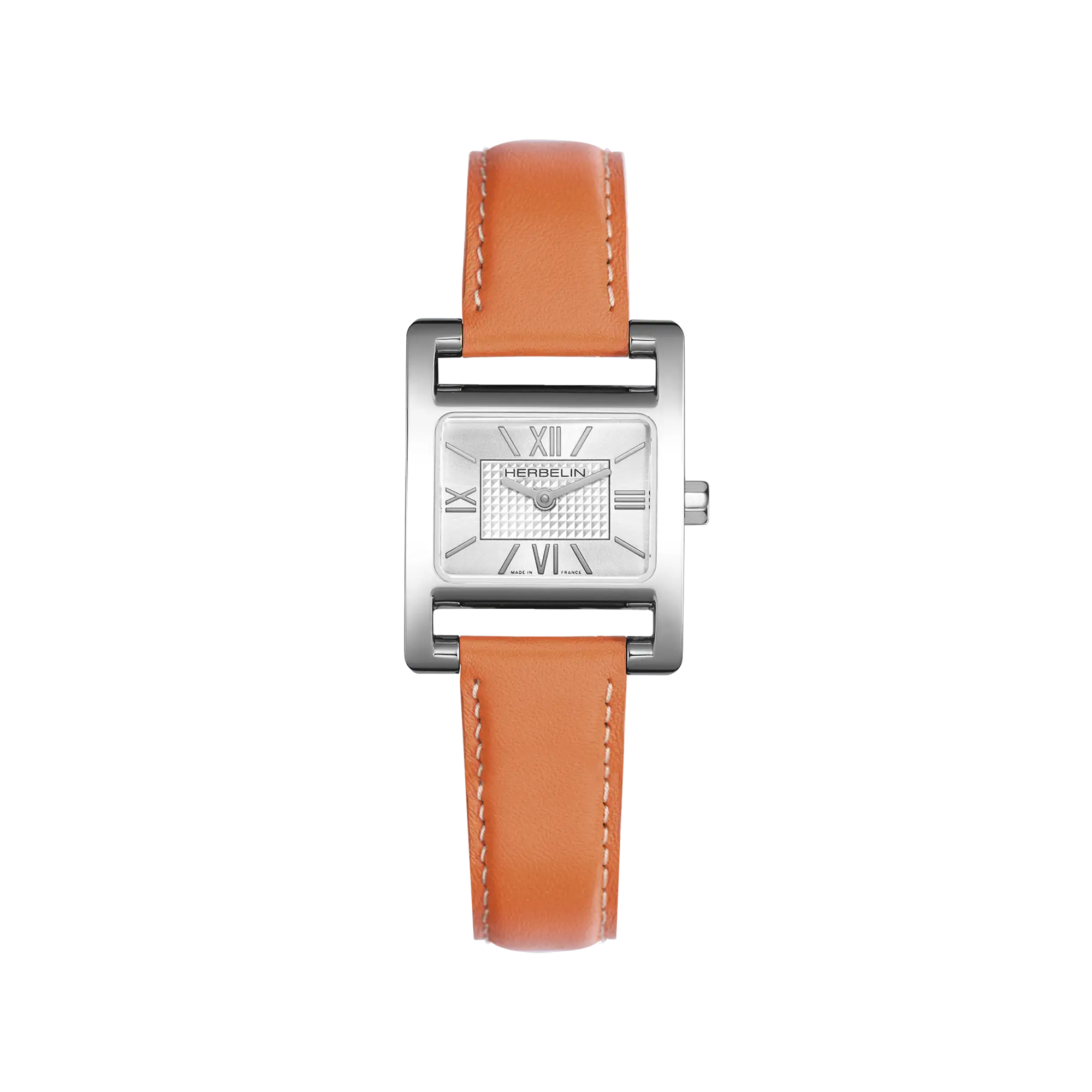 herbelin-ve-avenue-quartz-femme-montre-rectangulaire-acier-bracelet-cuir-orange image 1