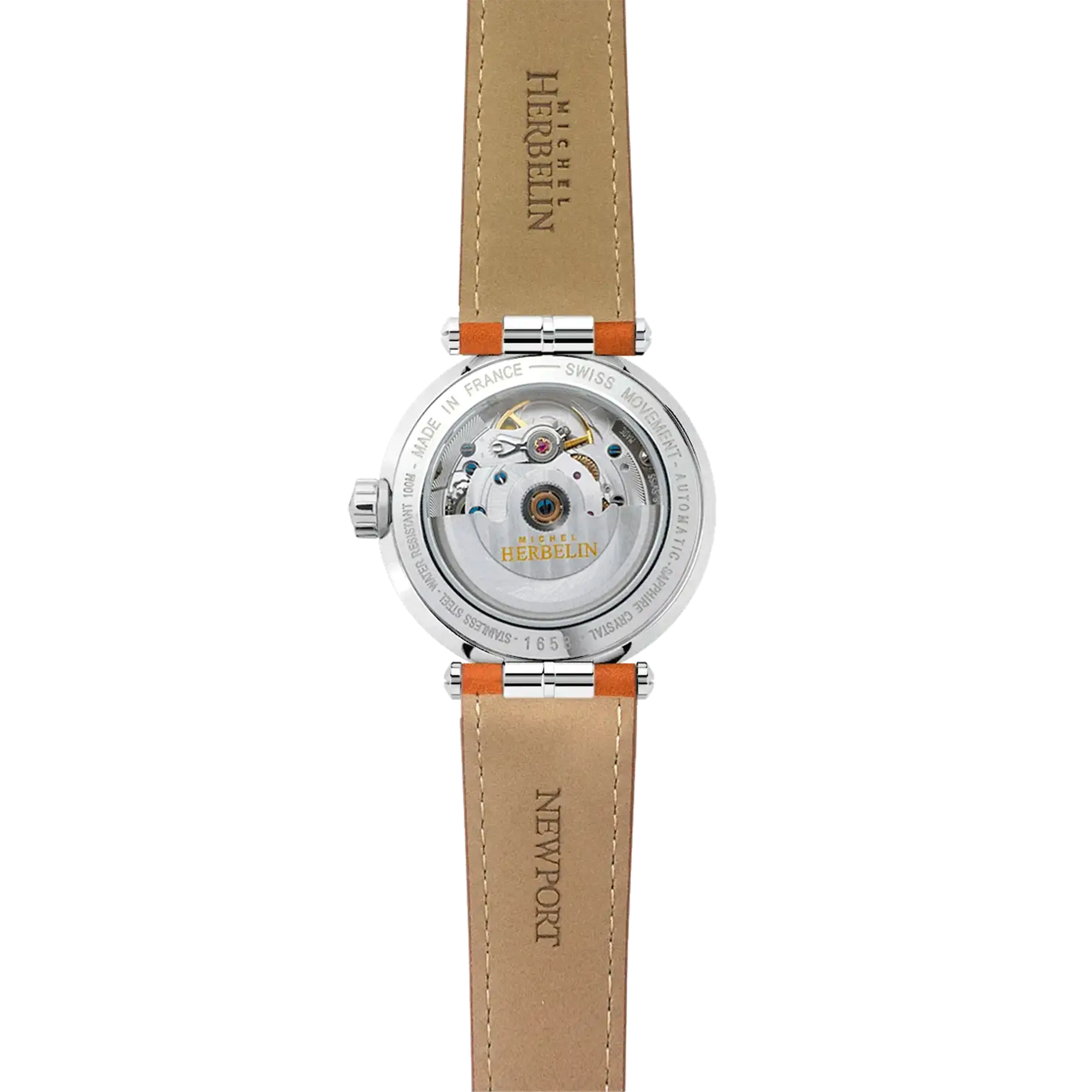 herbelin-newport-automatique-femme-nacre-diamants-cuir-gold image 4