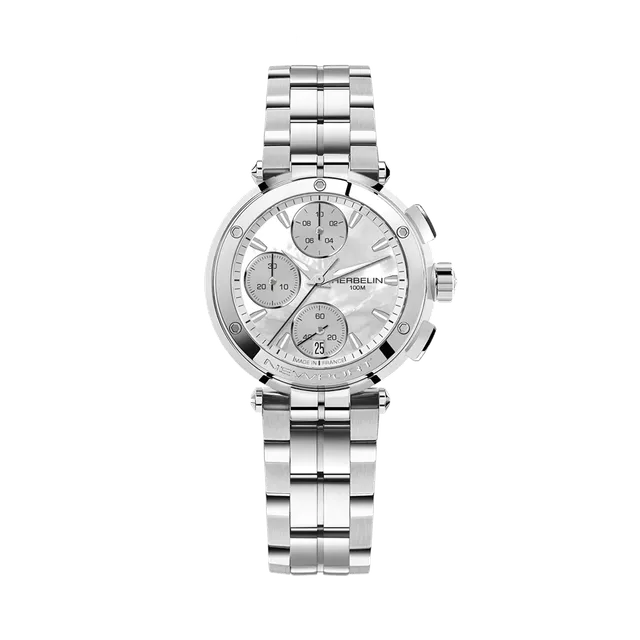 herbelin-newport-chronographe-lady-femme-acier-nacre-blanche image 1