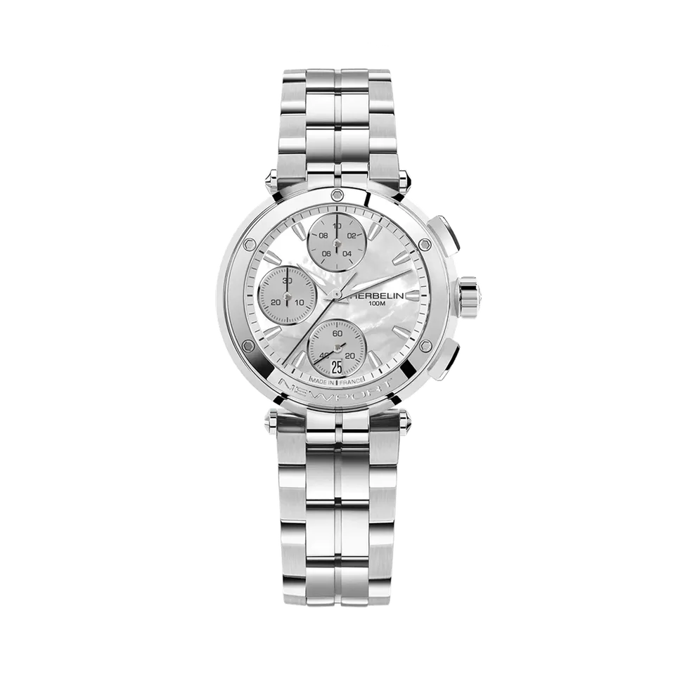 herbelin-newport-chronographe-lady-femme-acier-nacre-blanche image 1