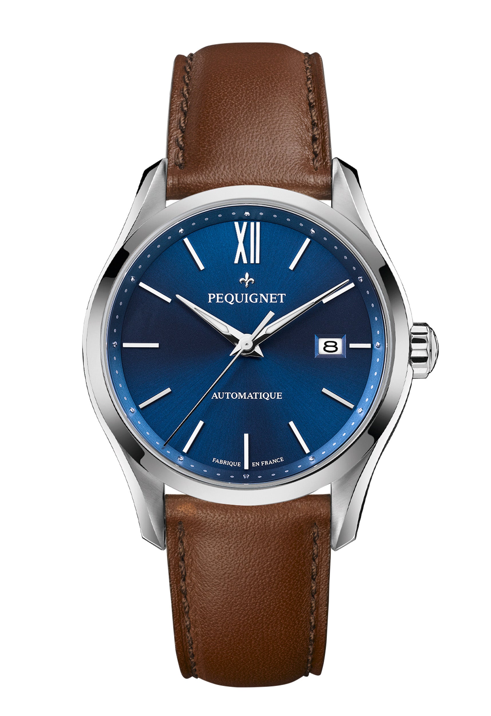 pequignet-l-gance-cadran-bleu-date-3-aiguilles-automatique-montre-homme-urbaine image 5