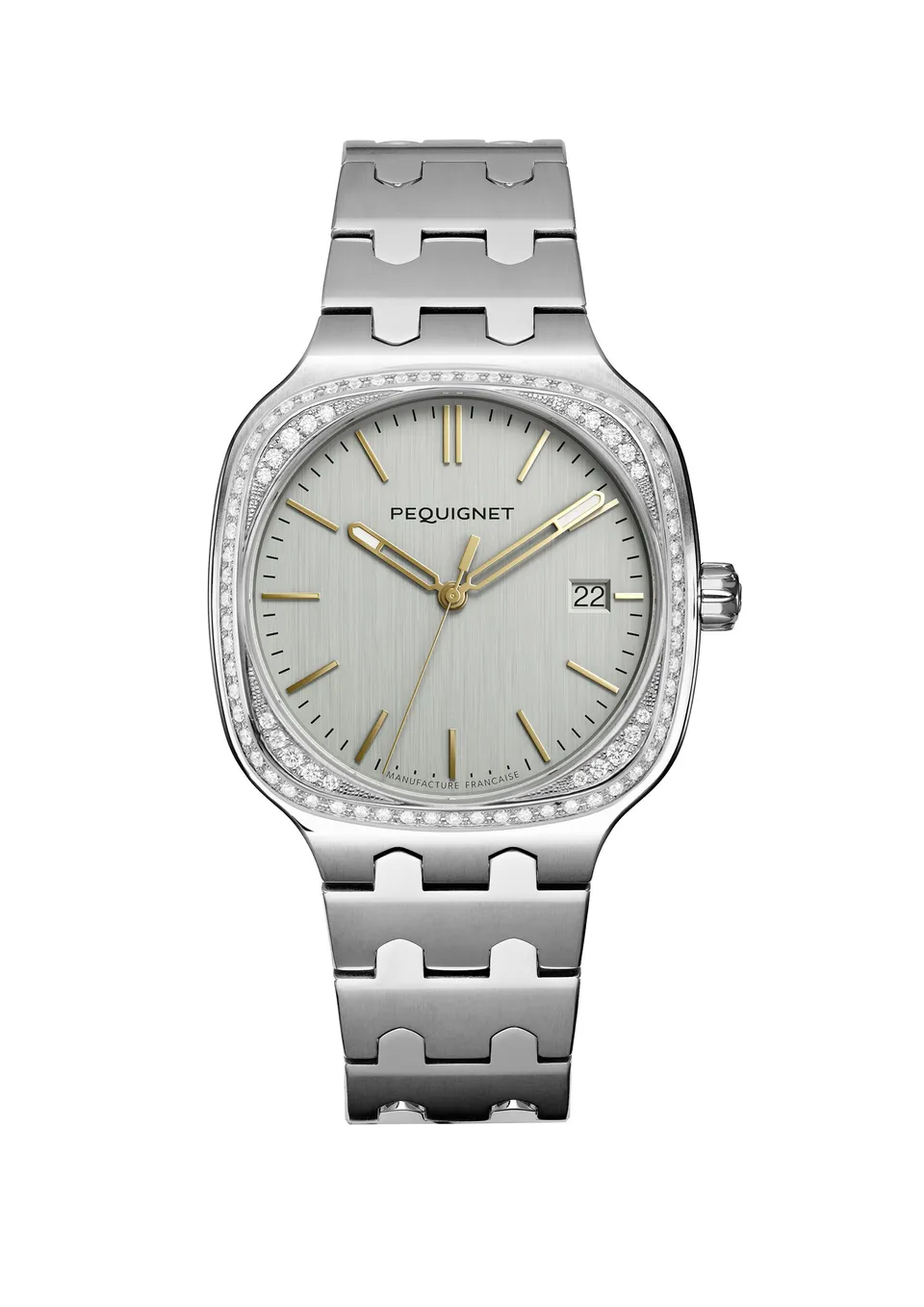 pequignet-concorde-montre-cadran-argent-index-dor-s-lunette-diamants image 1