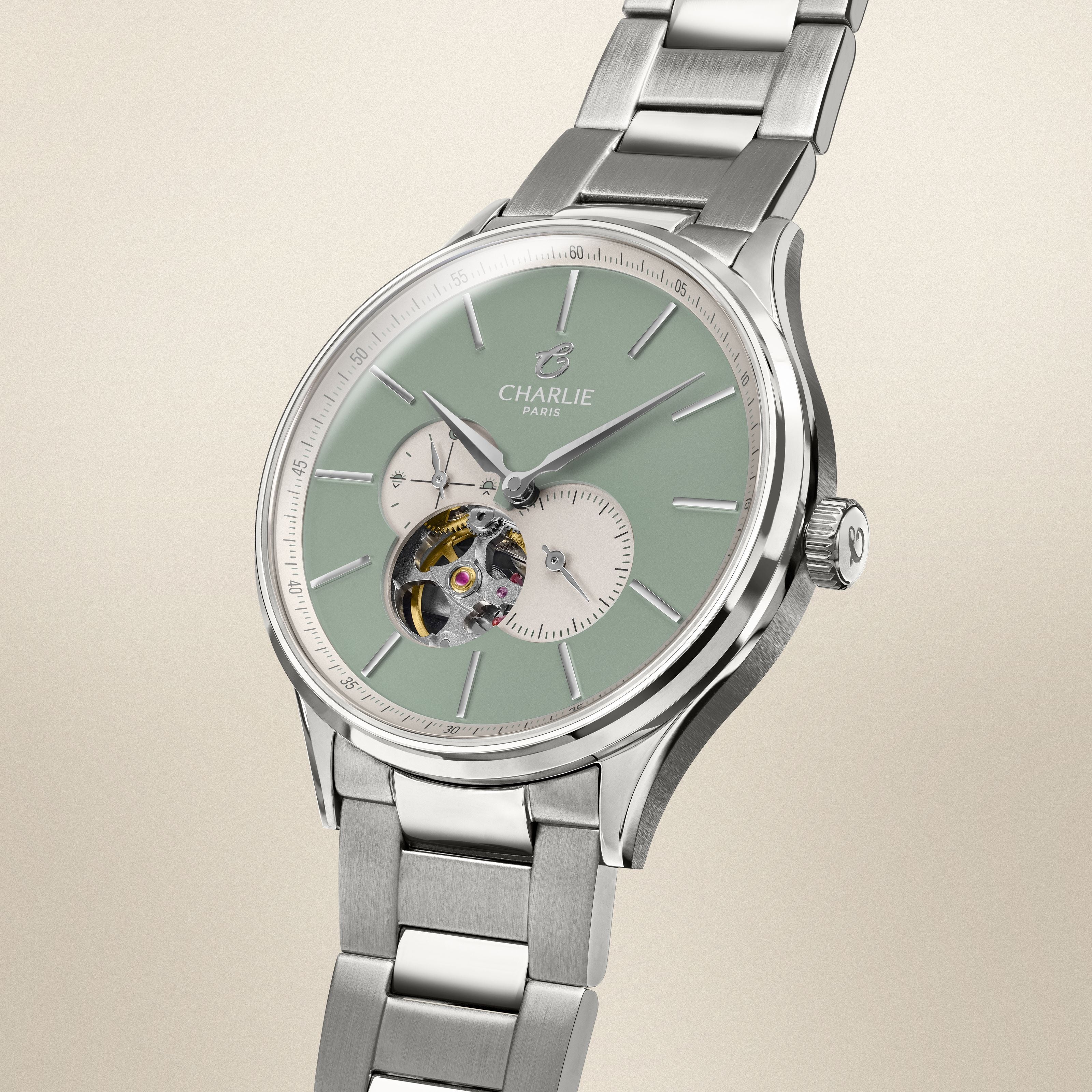 charlie-paris-initial-c-ur-ouvert-montre-automatique-40mm-spring-green image 3