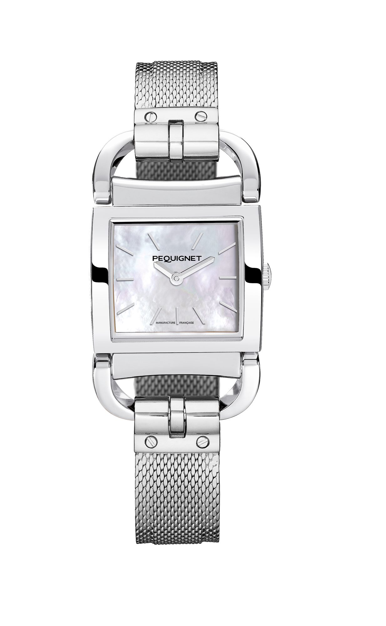 pequignet-equus-attelage-montre-quartz-cadran-nacre-bo-tier-acier-rectangulaire image 1