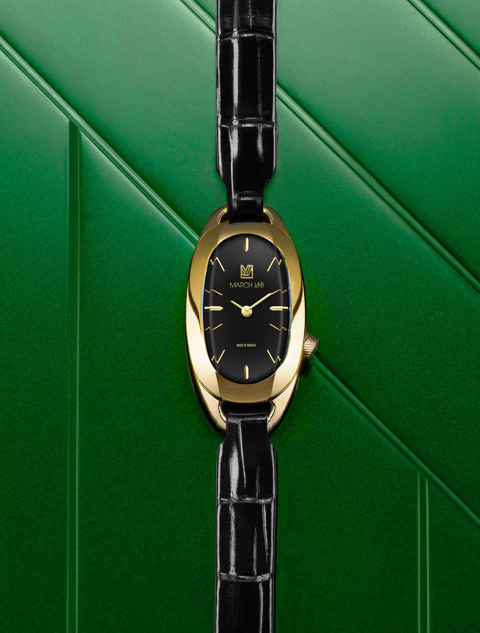 march-la-b-oblongue-supreme-20mm-cadran-noir-bo-tier-dor-quartz-suisse image 3