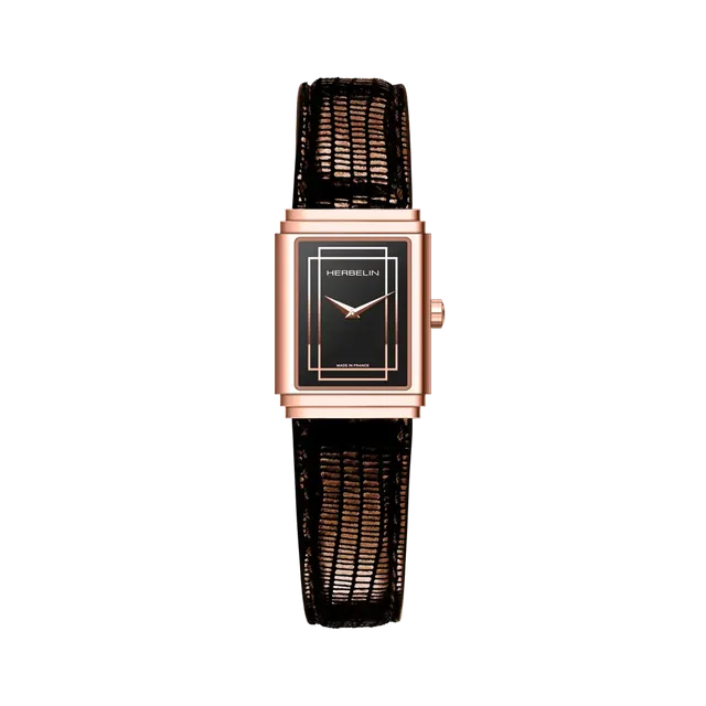 herbelin-art-d-co-1925-s-empire-pvd-or-rose-cadran-noir-femme image 1