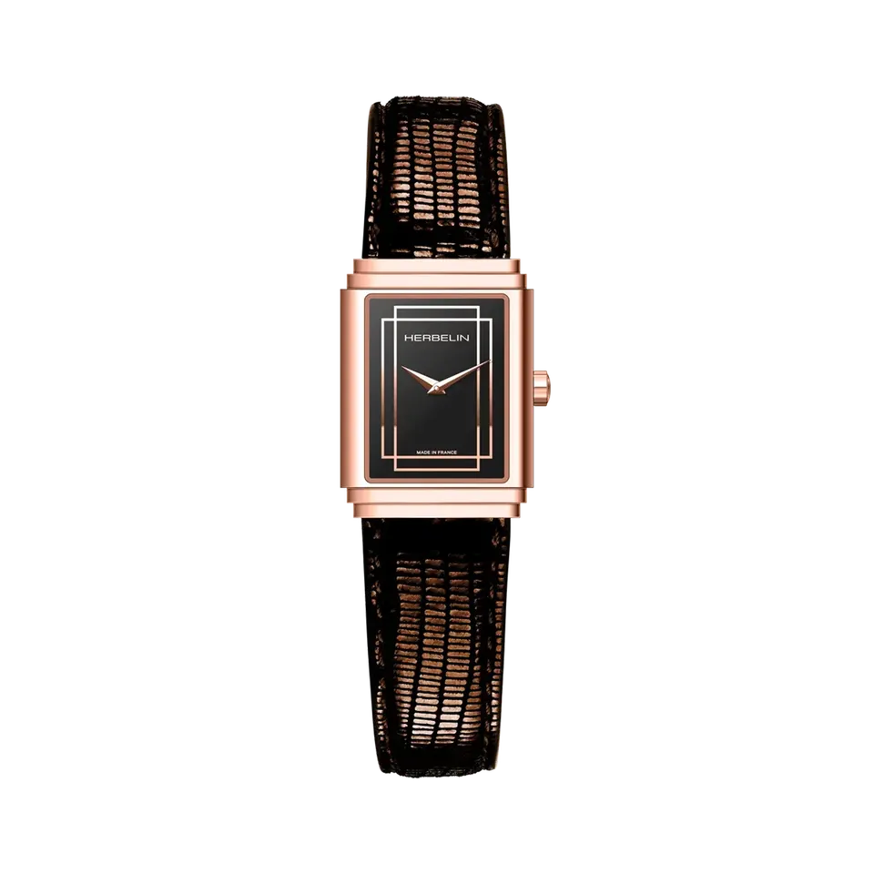 herbelin-art-d-co-1925-s-empire-pvd-or-rose-cadran-noir-femme image 1