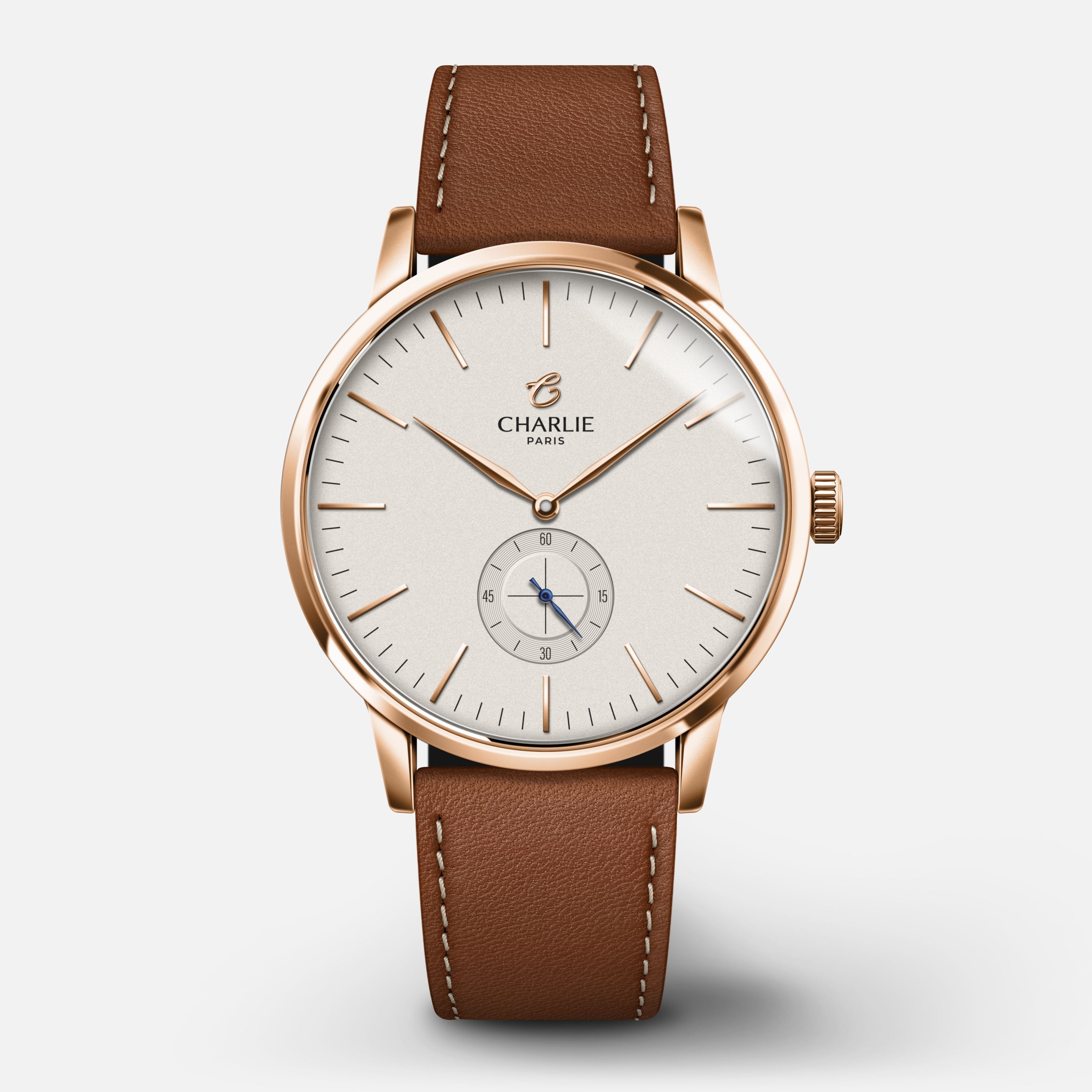 charlie-paris-horizon-montre-quartz-homme-39mm-blanc-dor-rose image 1