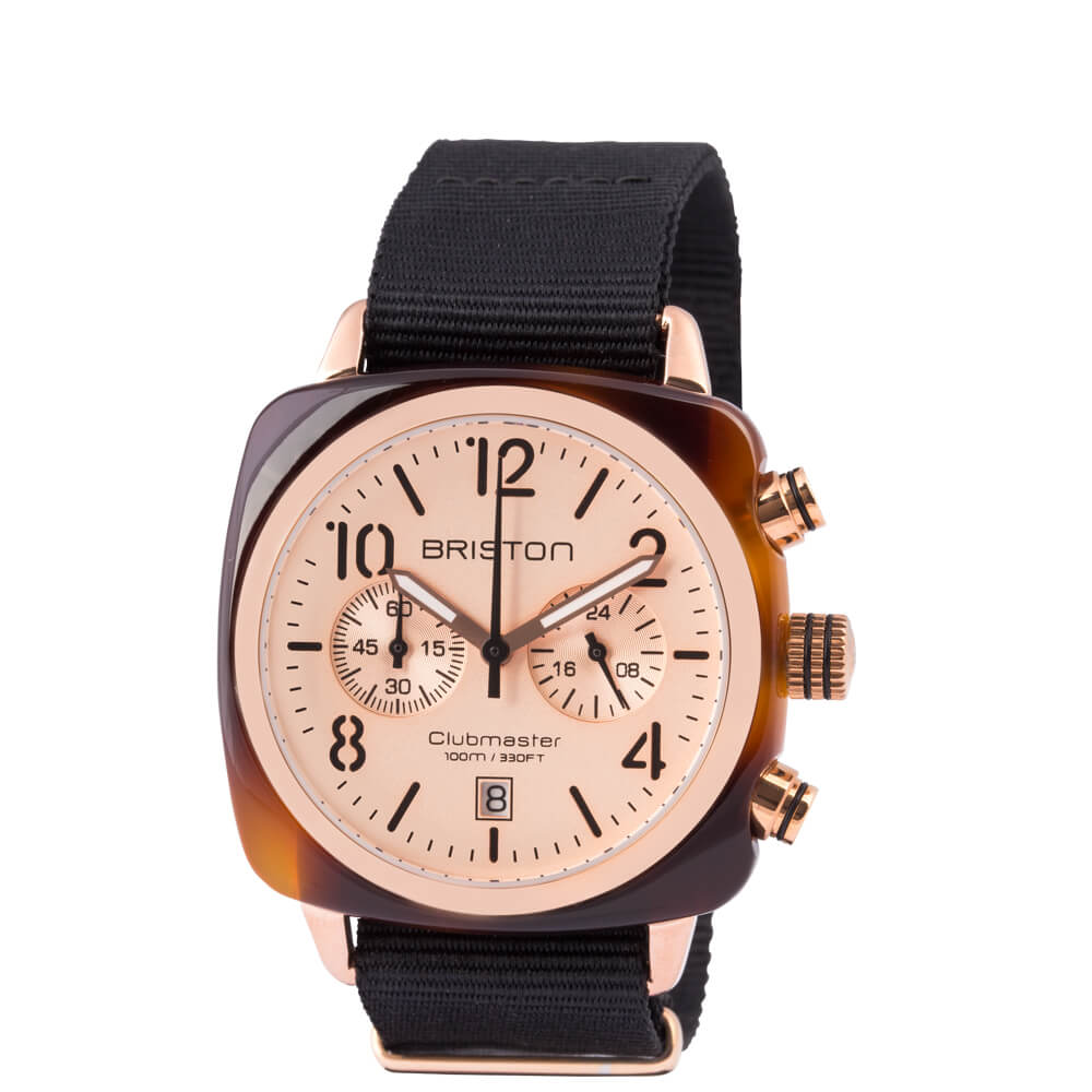 briston-clubmaster-classic-chrono-40-mm-gold-or-rose-montre-quartz-nato-noir image 1