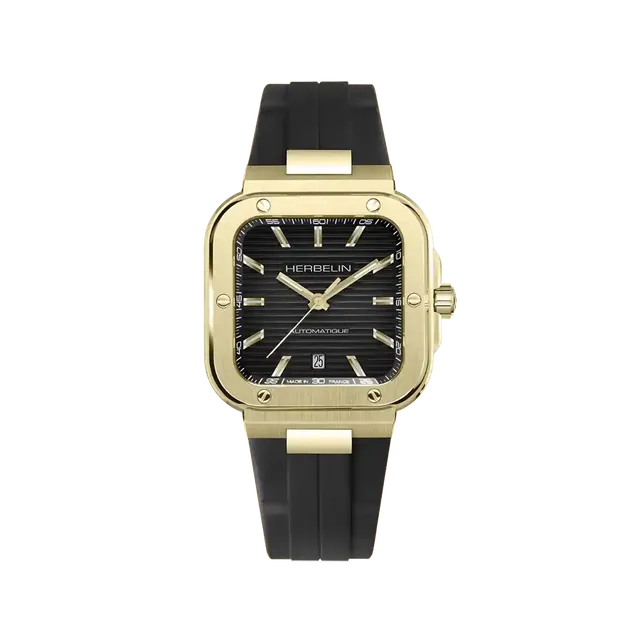 herbelin-cap-camarat-square-automatique-acier-pvd-or-1n-noir-39mm-montre-homme image 1