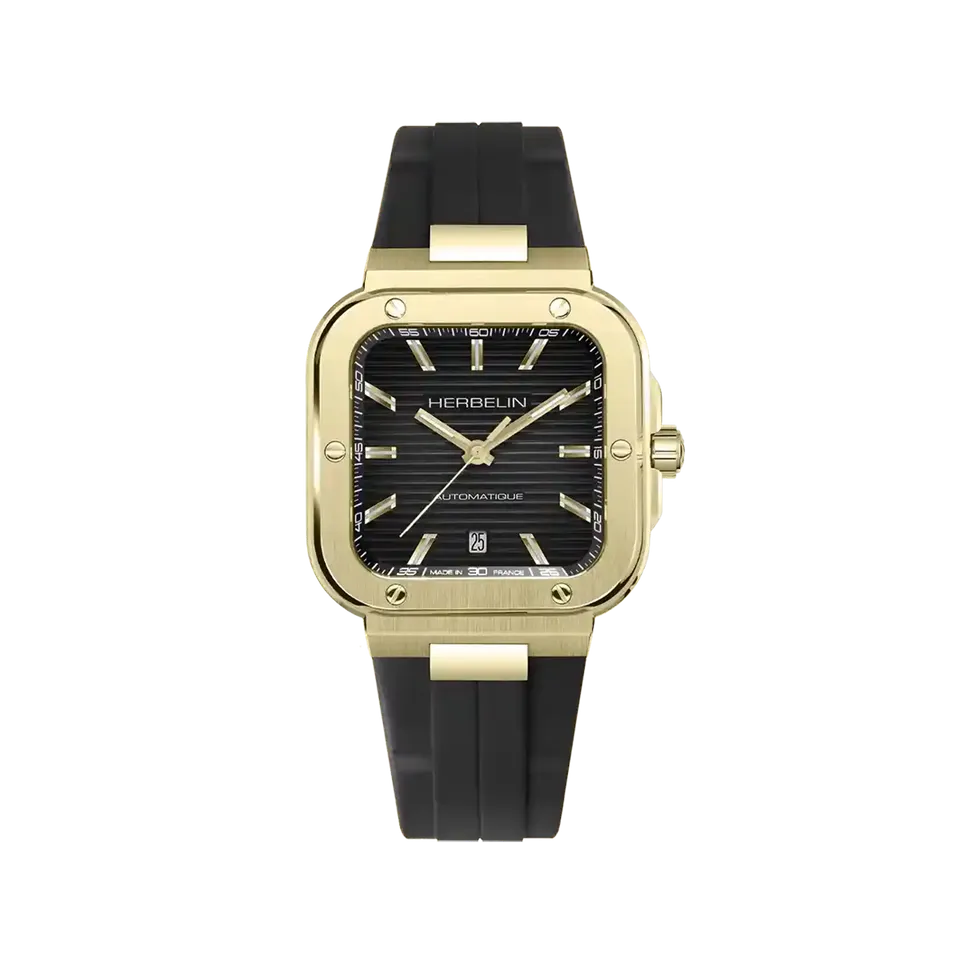 herbelin-cap-camarat-square-automatique-acier-pvd-or-1n-noir-39mm-montre-homme image 1