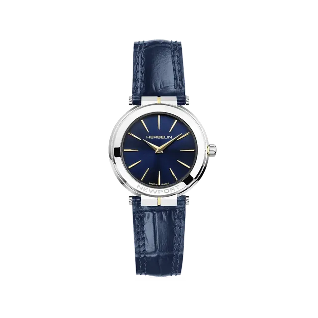 herbelin-newport-slim-quartz-montre-femme-bicolore-cuir-nacre-bleue image 1