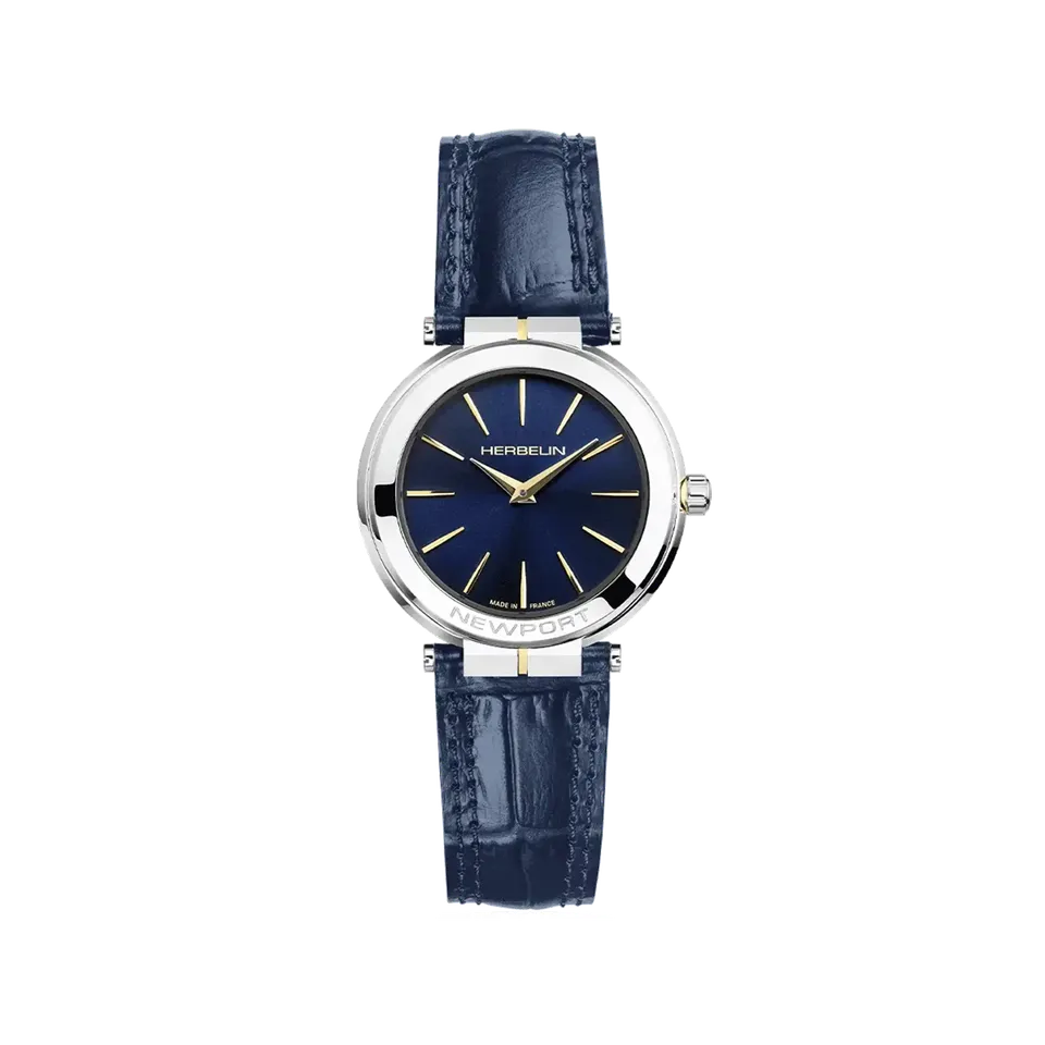 herbelin-newport-slim-quartz-montre-femme-bicolore-cuir-nacre-bleue image 1