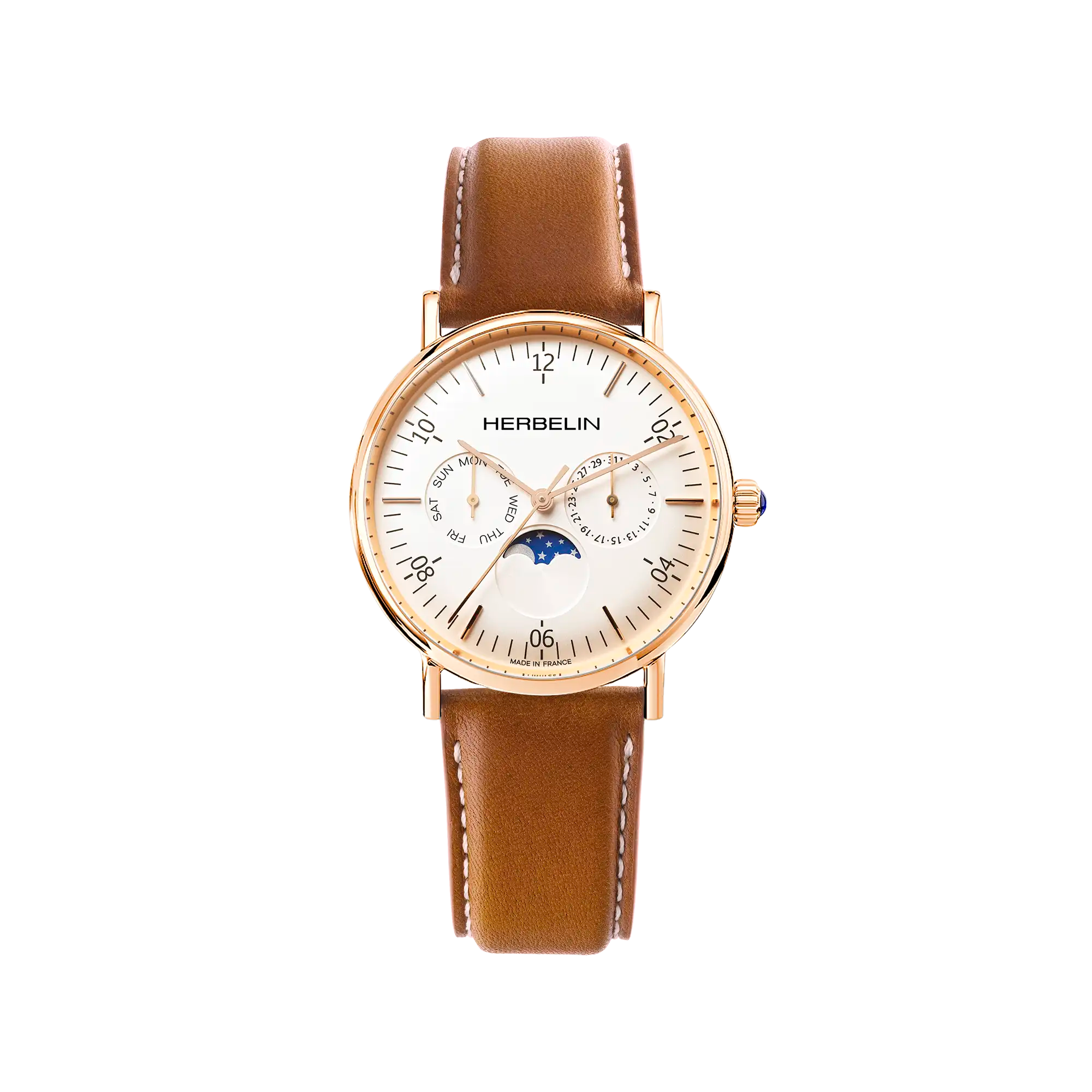 herbelin-inspiration-phase-de-lune-quartz-pvd-or-rose-cuir-gold-homme image 1