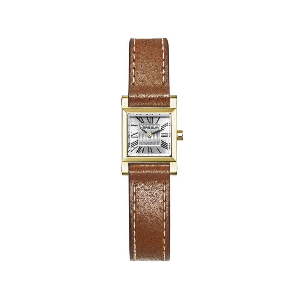 herbelin-antar-s-quartz-carr-pvd-or-jaune-cuir-camel-femme image 1