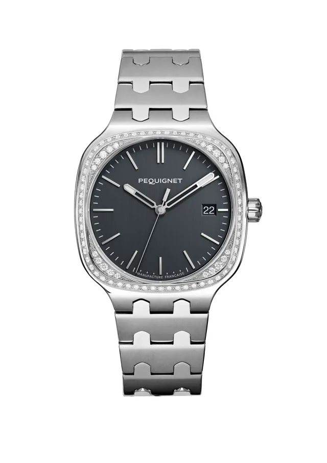 pequignet-concorde-gris-anthracite-lunette-diamants-calibre-initial-femme image 1
