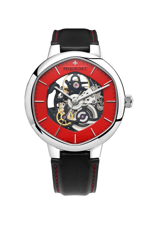 pequignet-exagone-squelette-rouge-montre-homme-automatique-bo-tier-hexagonal image 1