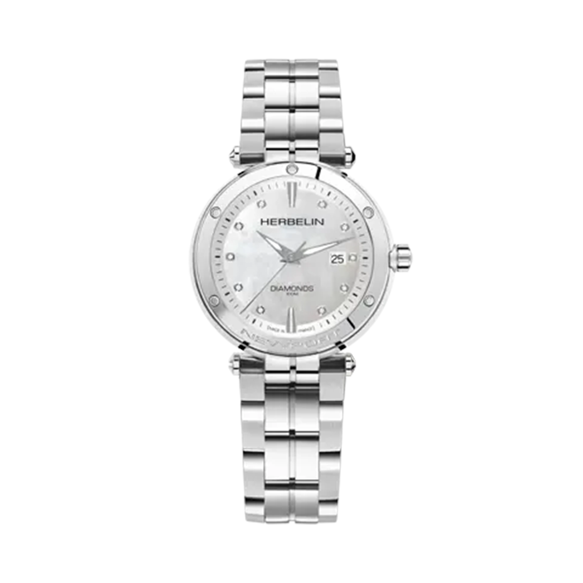herbelin-newport-quartz-date-acier-nacre-diamants-femme image 1