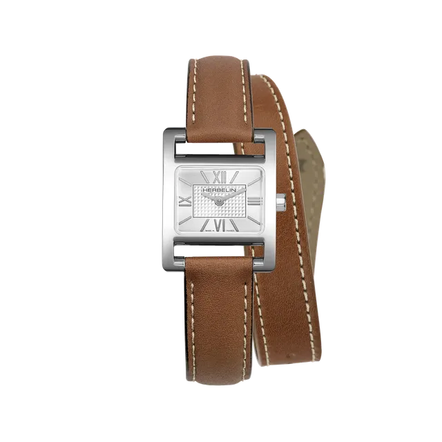 herbelin-ve-avenue-bracelet-double-cuir-camel-index-femme-montre-quartz image 1