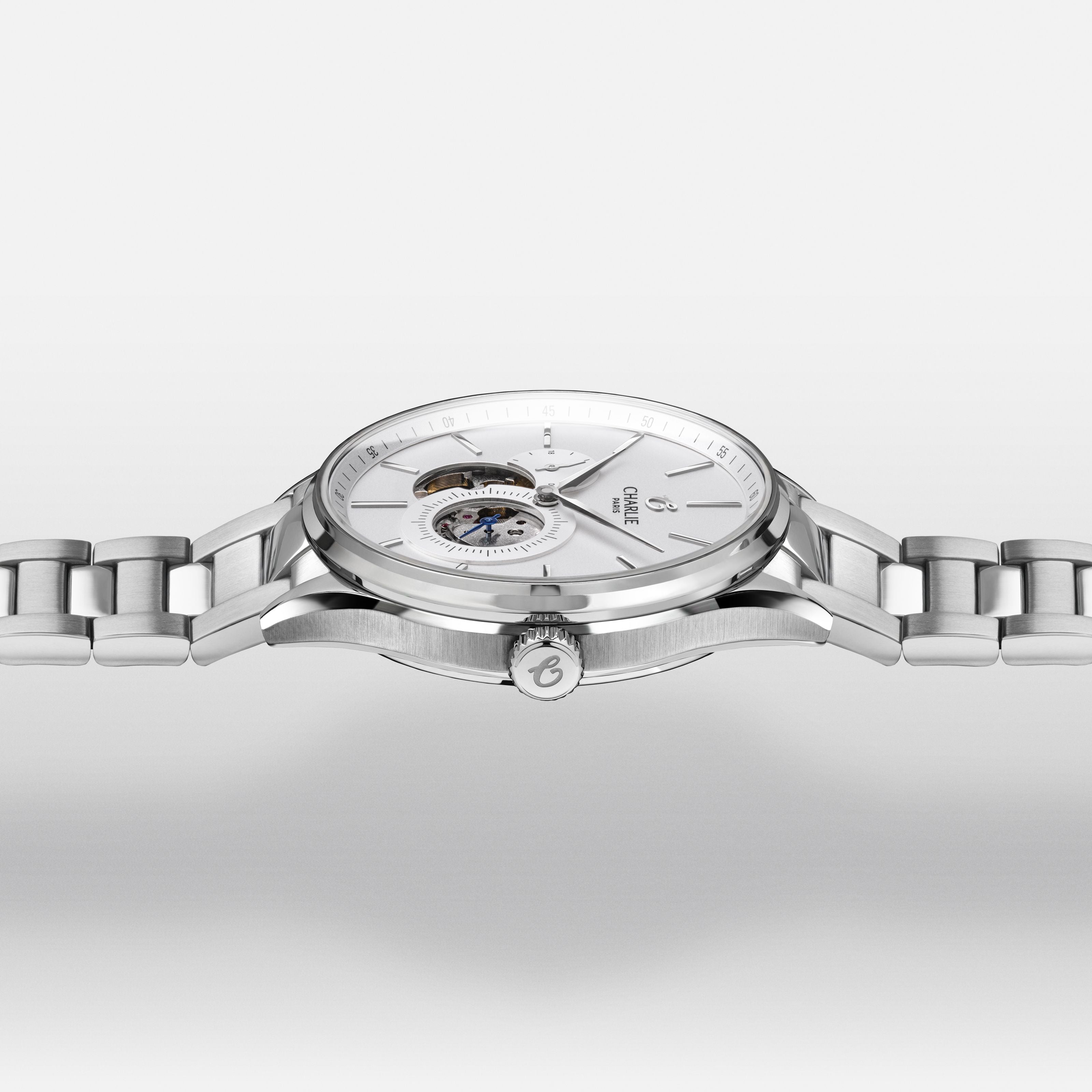 charlie-paris-initial-montre-automatique-c-ur-ouvert-blanc-40mm-acier image 7