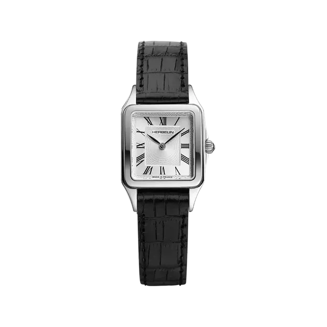 herbelin-luna-montre-quartz-femme-acier-cadran-argent-bracelet-cuir-noir image 1