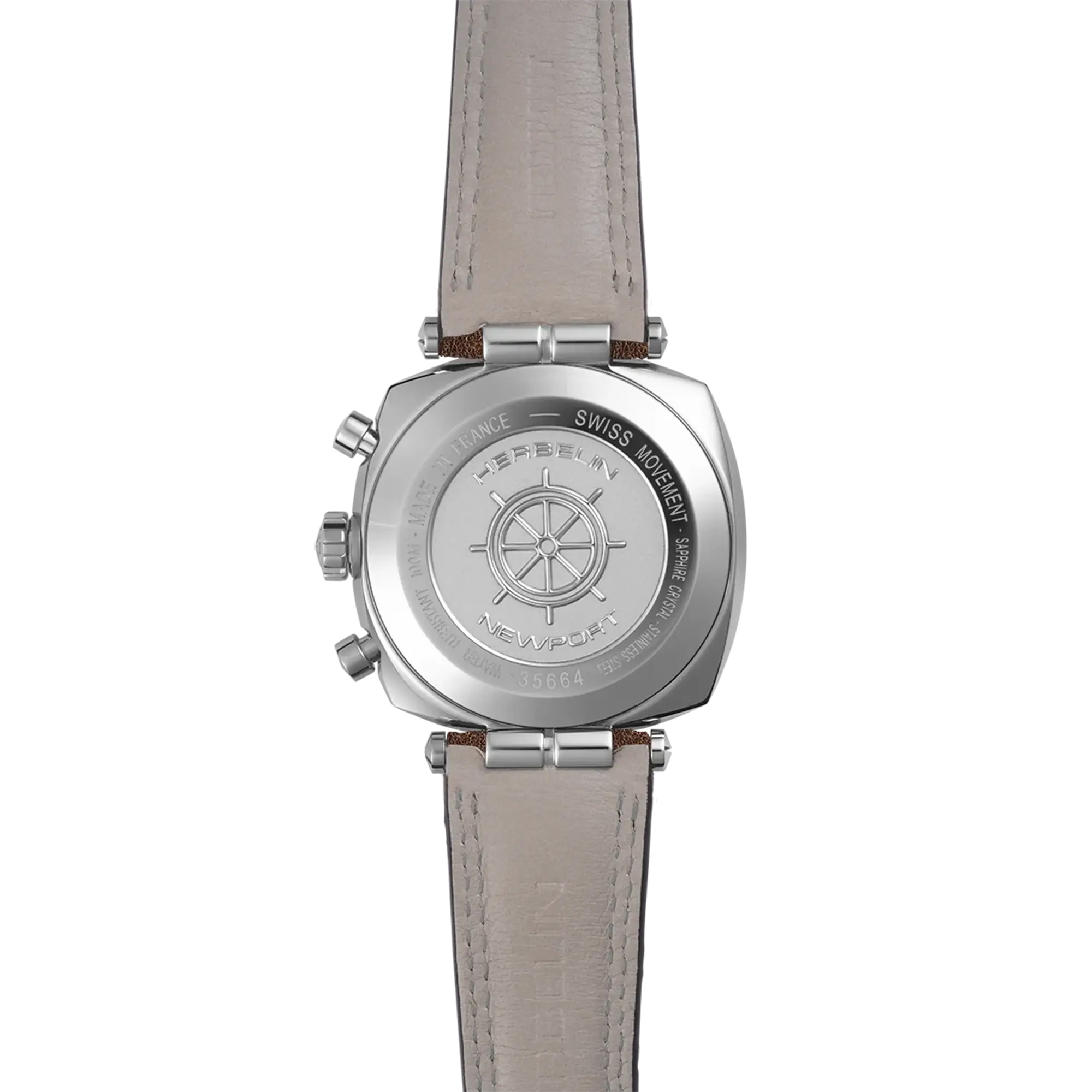 herbelin-newport-h-ritage-chronographe-quartz-montre-homme-acier-cuir-marron image 4
