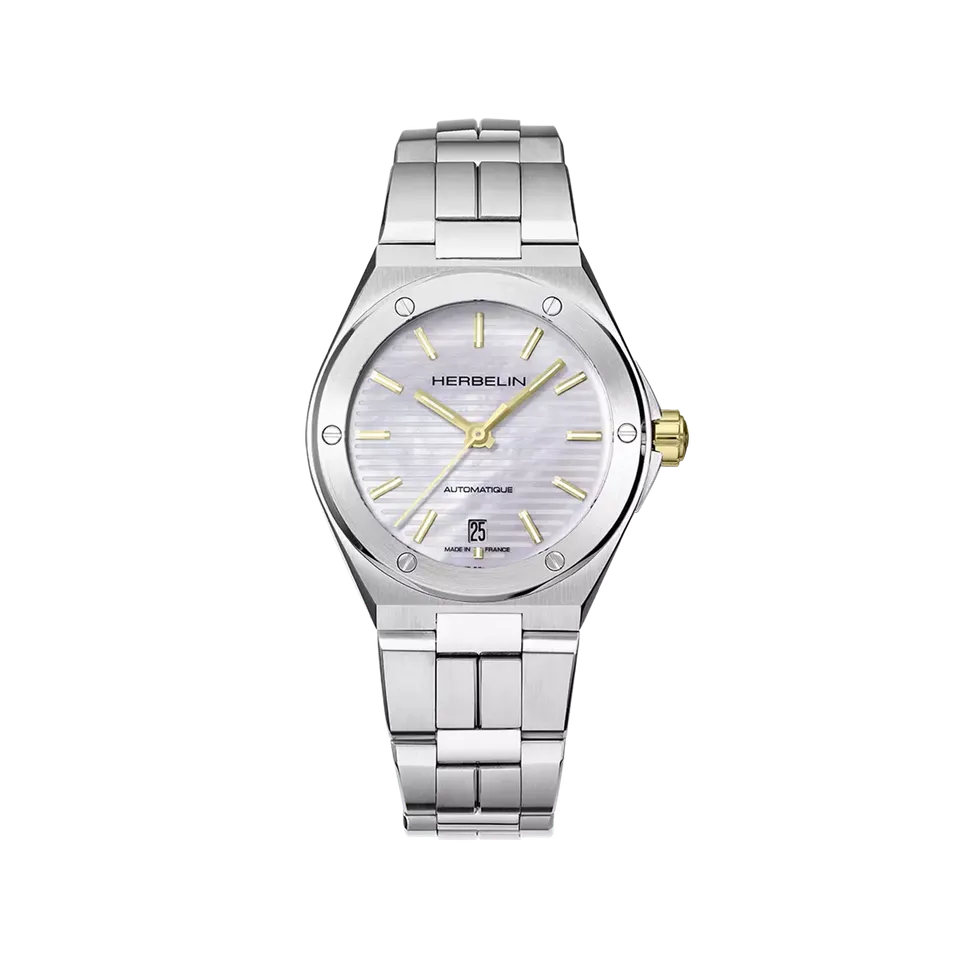 herbelin-cap-camarat-automatique-montre-femme-bicolore-nacre-fond-transparent image 1