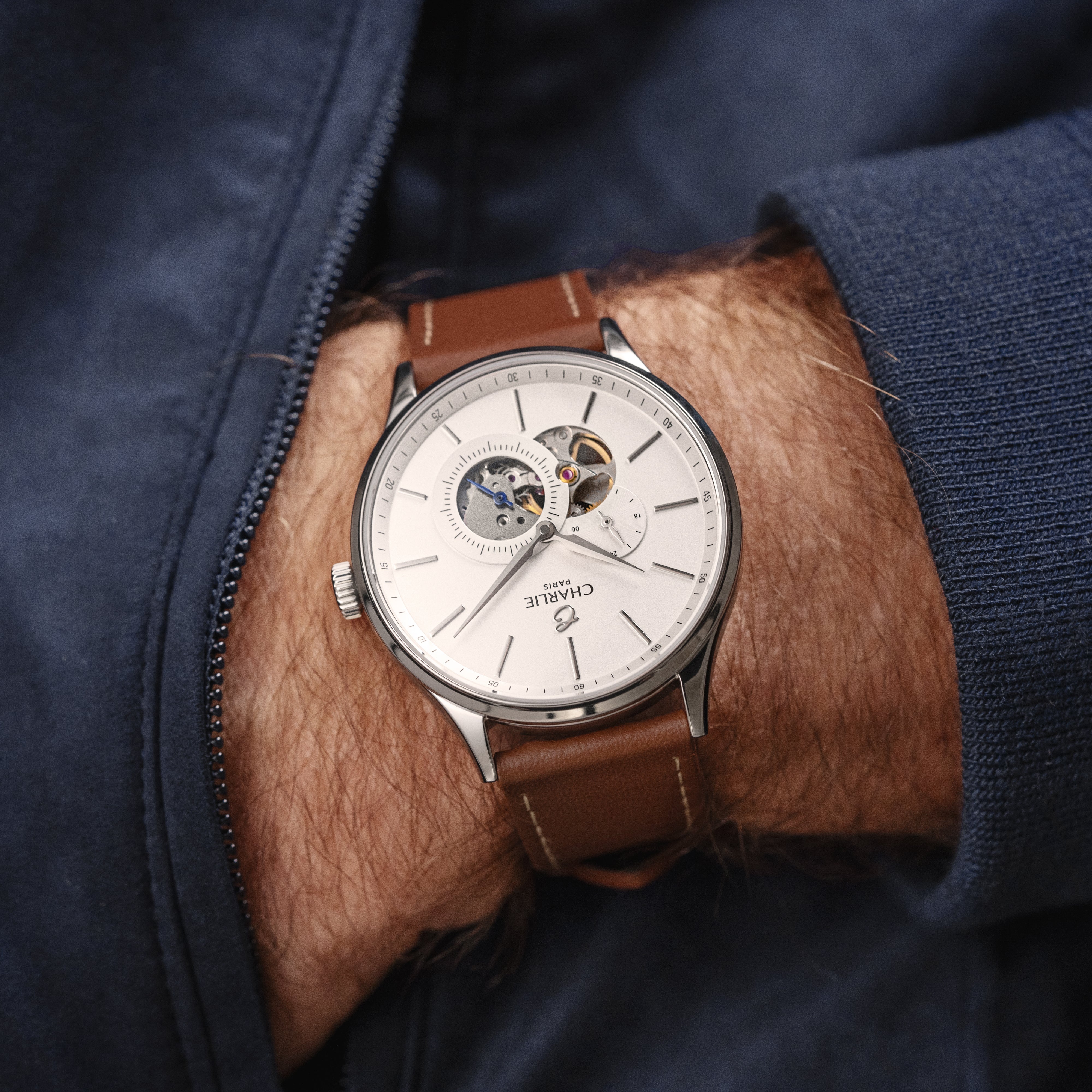 charlie-paris-initial-montre-automatique-c-ur-ouvert-blanc-40mm-acier-bracelet-c image 5