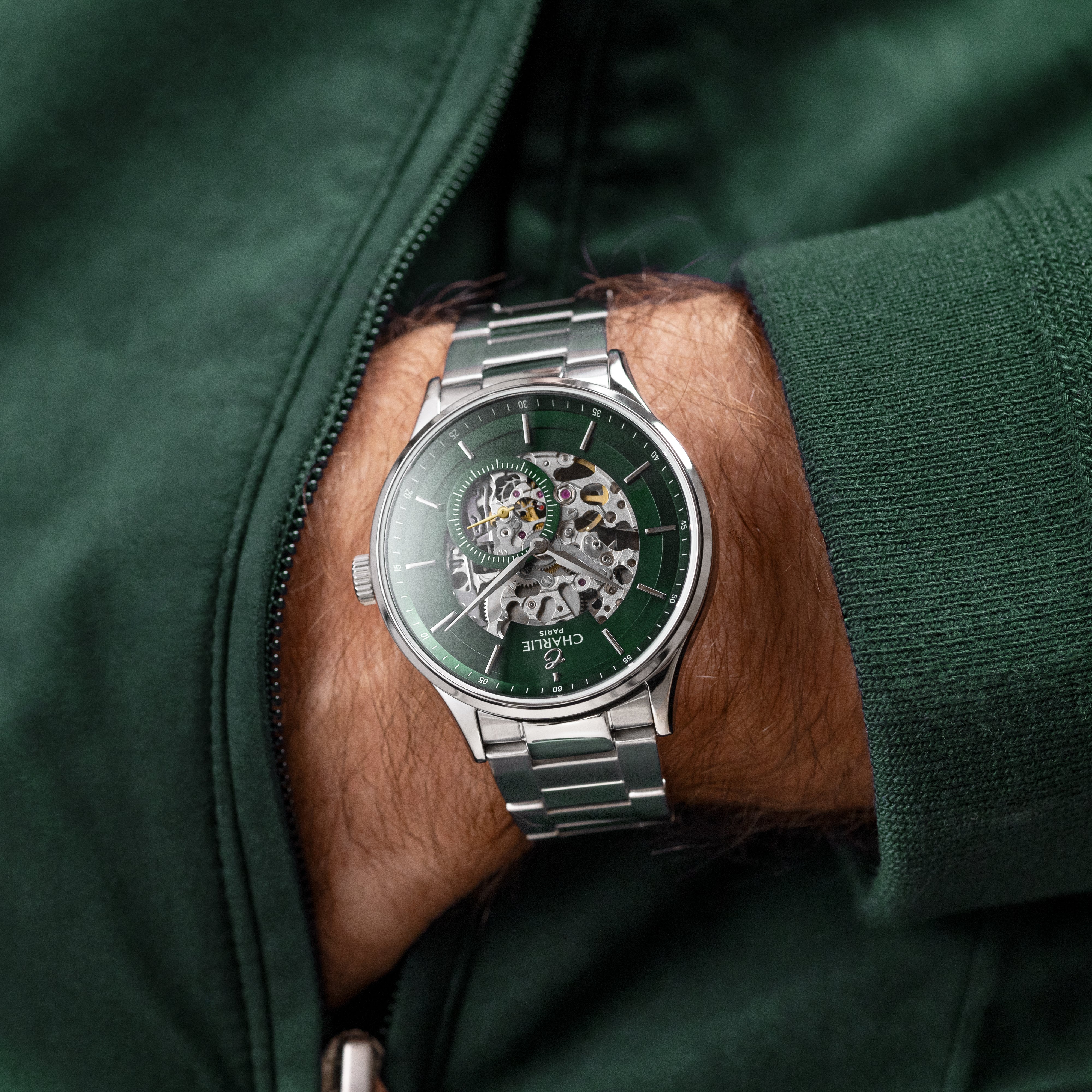 charlie-paris-initial-squelette-vert-montre-automatique-homme-40mm image 3