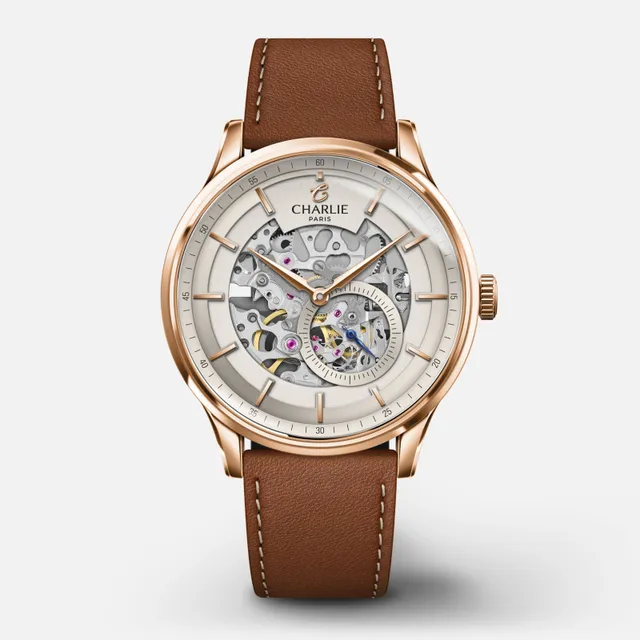charlie-paris-initial-squelette-montre-automatique-homme-dor-rose-40mm image 1