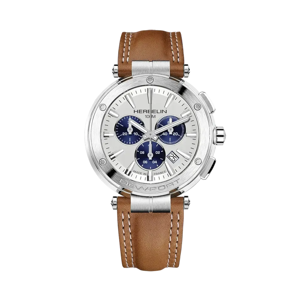 herbelin-newport-chronographe-homme-acier-cuir-camel image 1