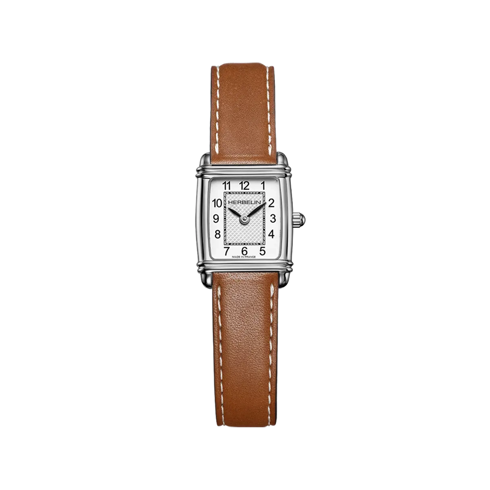 herbelin-art-d-co-tonneau-quartz-montre-femme-acier-cuir-camel image 1