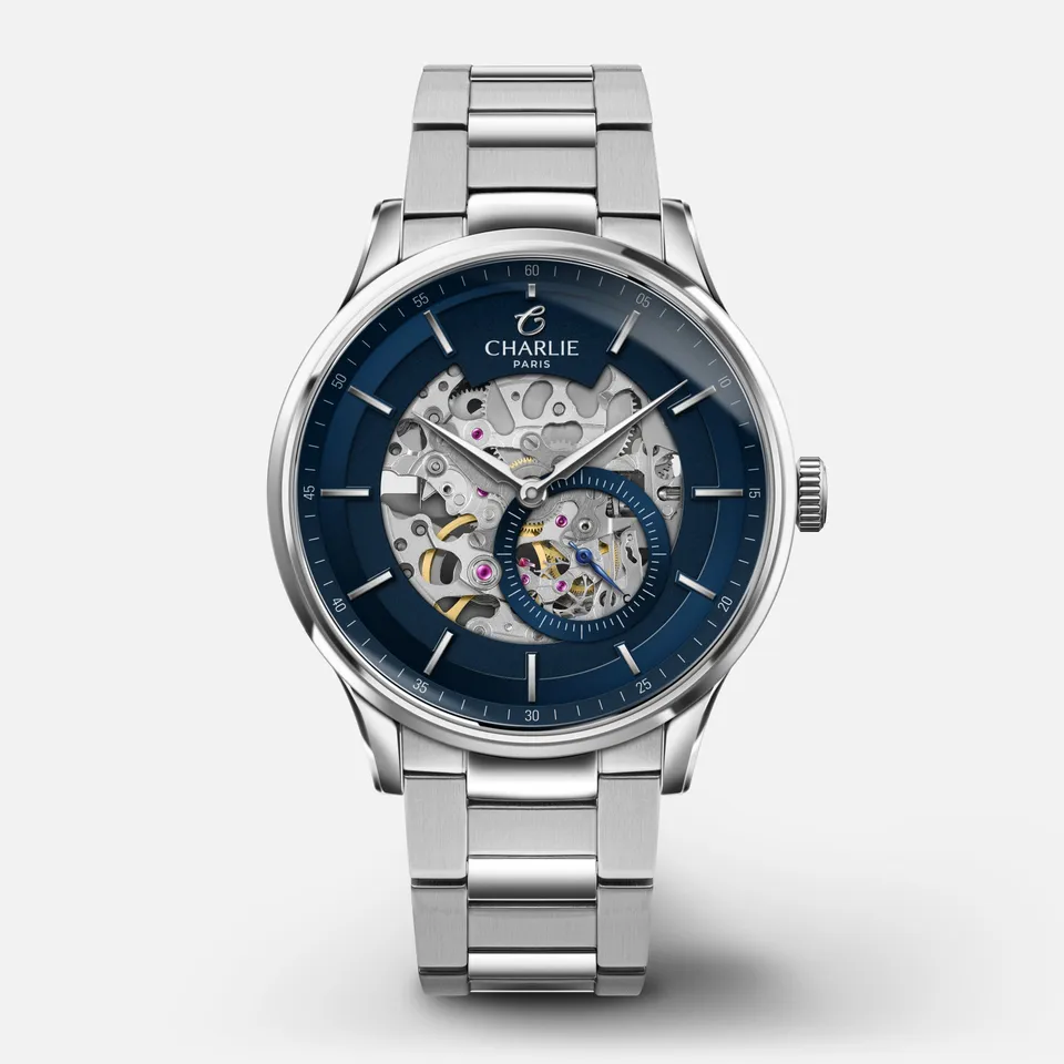 charlie-paris-initial-squelette-bleu-montre-automatique-homme-40mm image 1