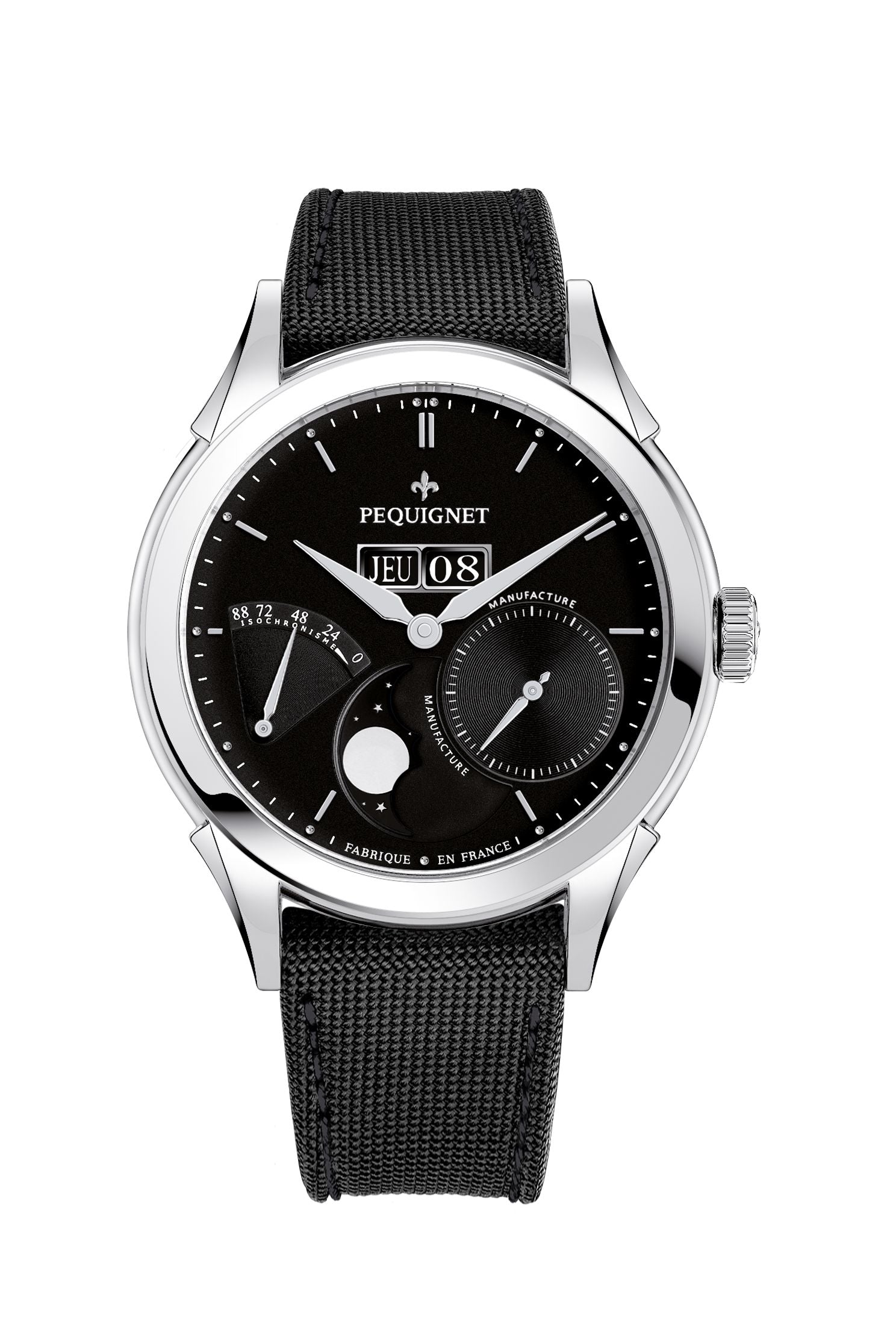 pequignet-royale-origine-montre-automatique-cadran-noir-grande-date-triple-saut image 3
